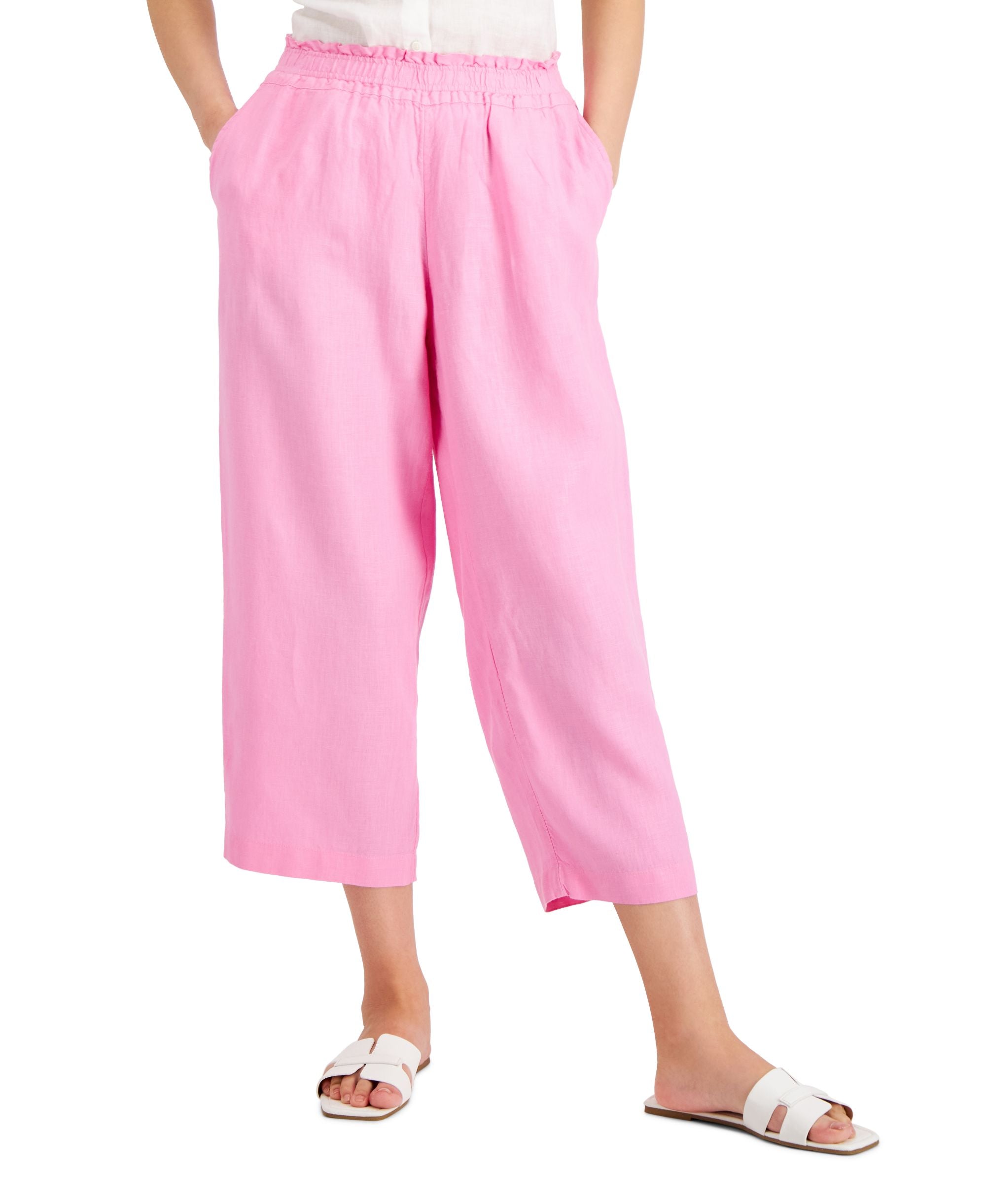 Charter Club Linen Cropped Pull On Pants