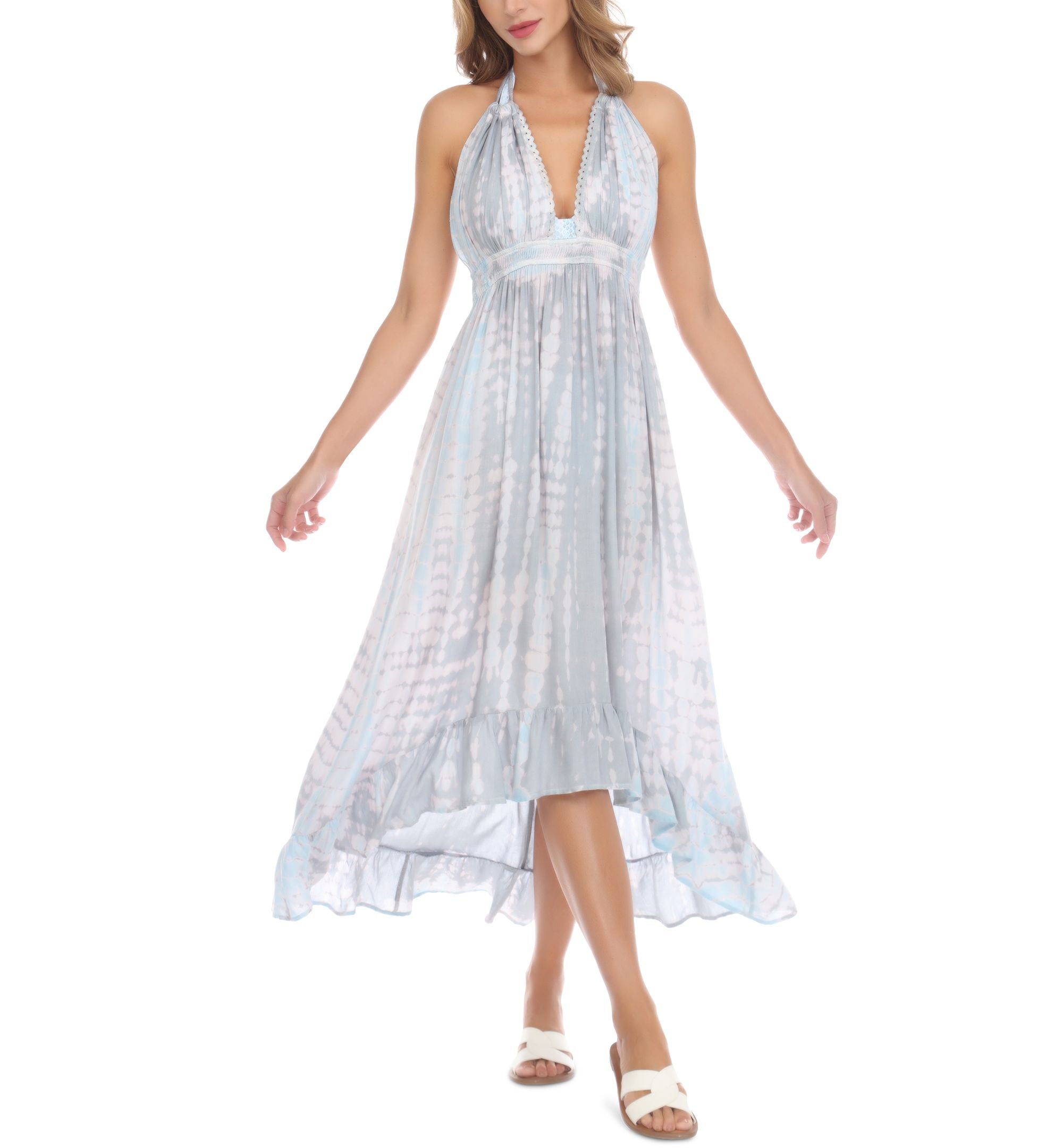 Women's Tie-Dyed Halter Maxi Dress Swim Cover-Up