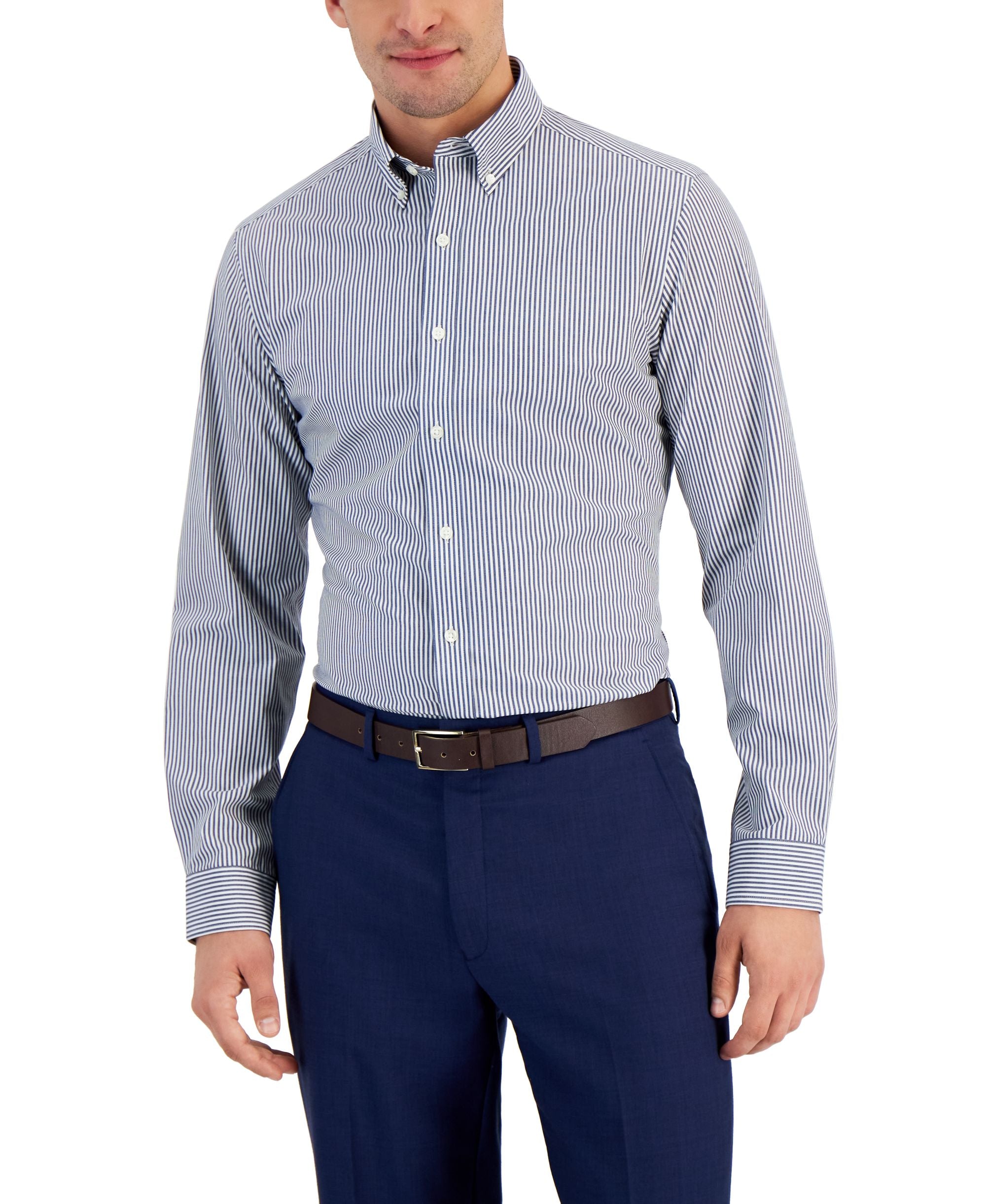 Club Room Mens Slim Fit 4 Way Stretch Stripe Dress Shirt