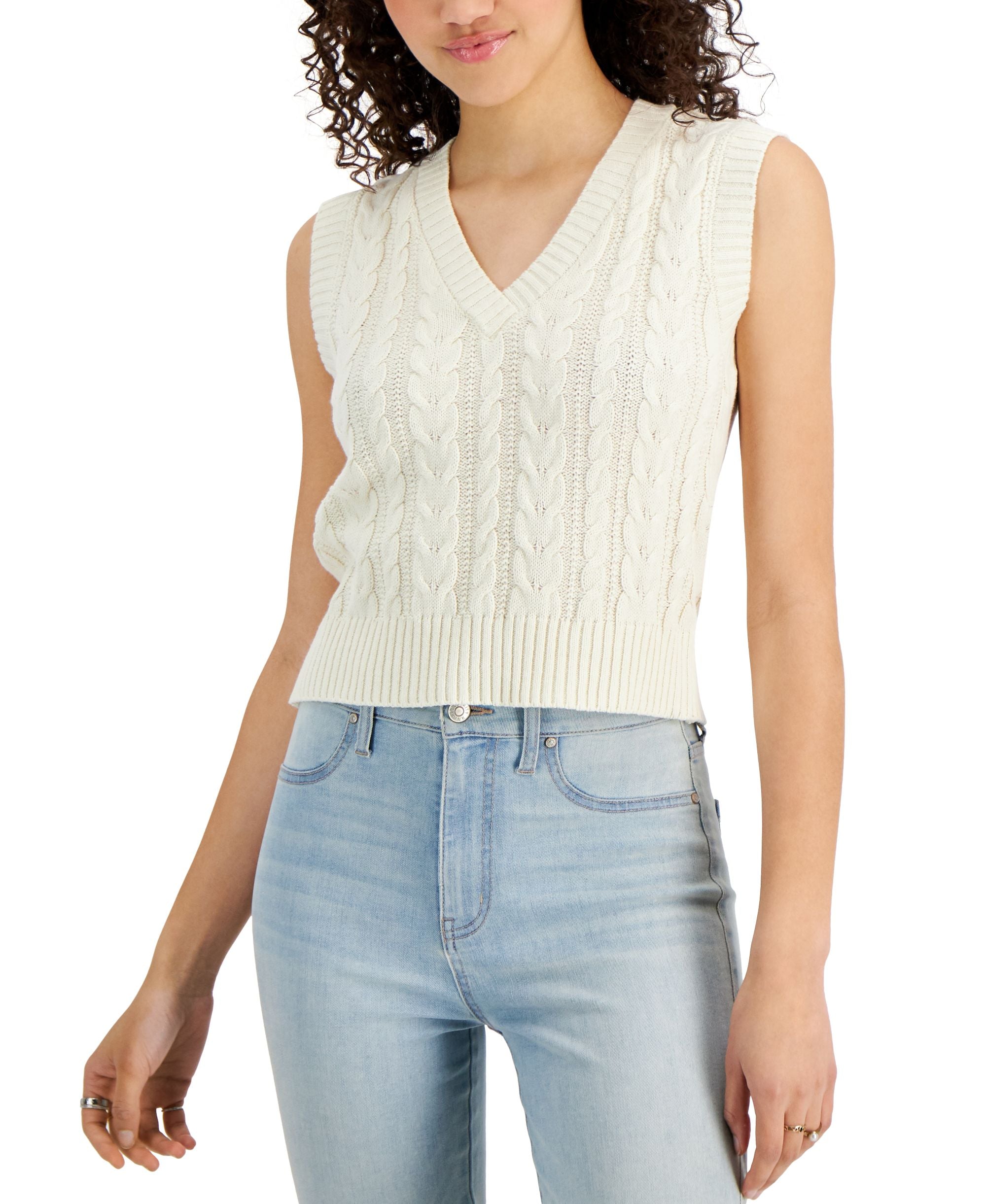 Juniors' V-Neck Cable-Knit Vest
