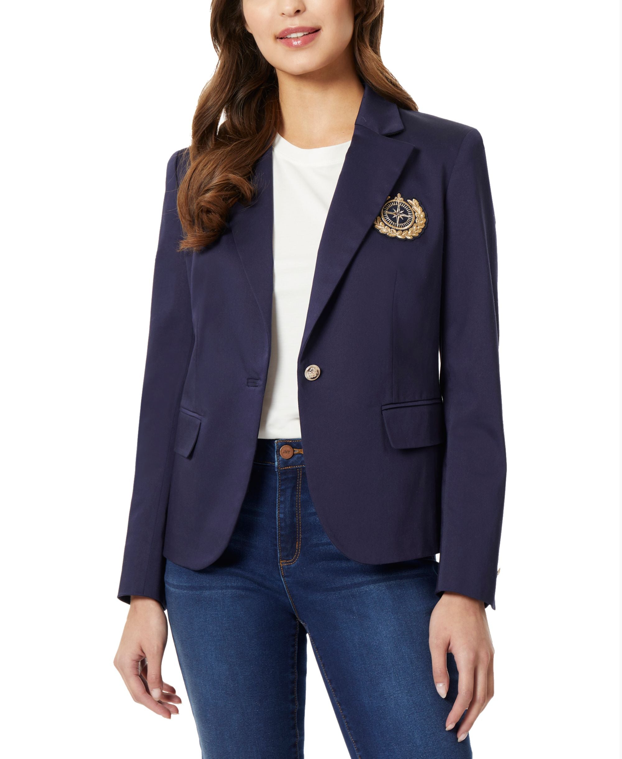 Womens Long Sleeve 1 Button Jacket With Crest