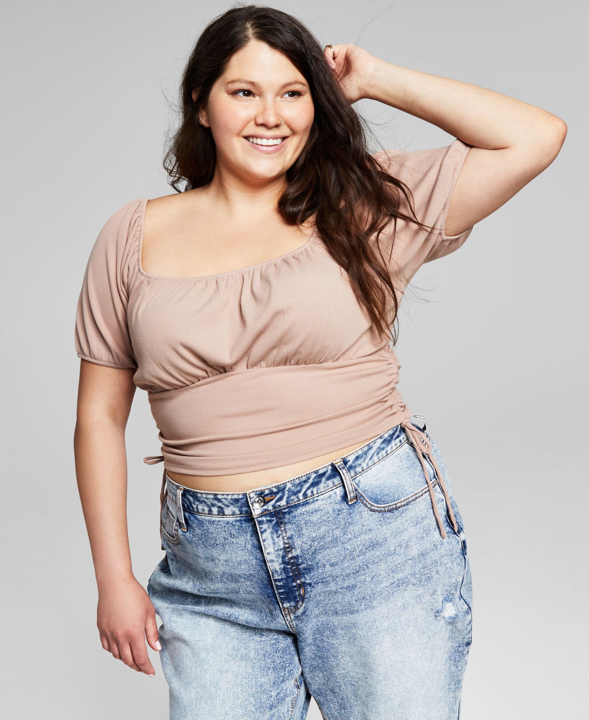 Now This Trendy Plus Size Puff Sleeve Ruched Top