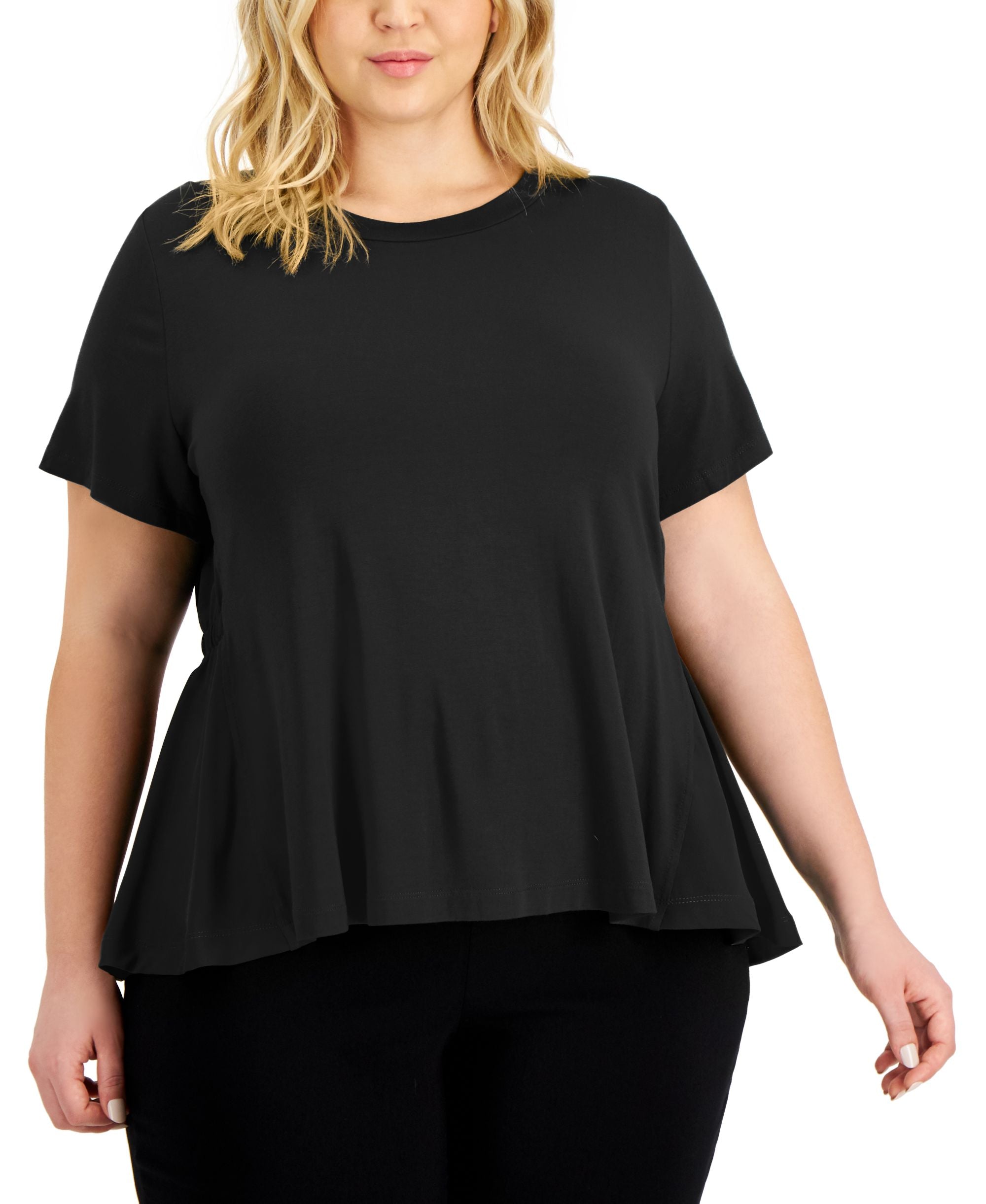 Alfani Plus Size Solid Elastic Back Mixed Media Top