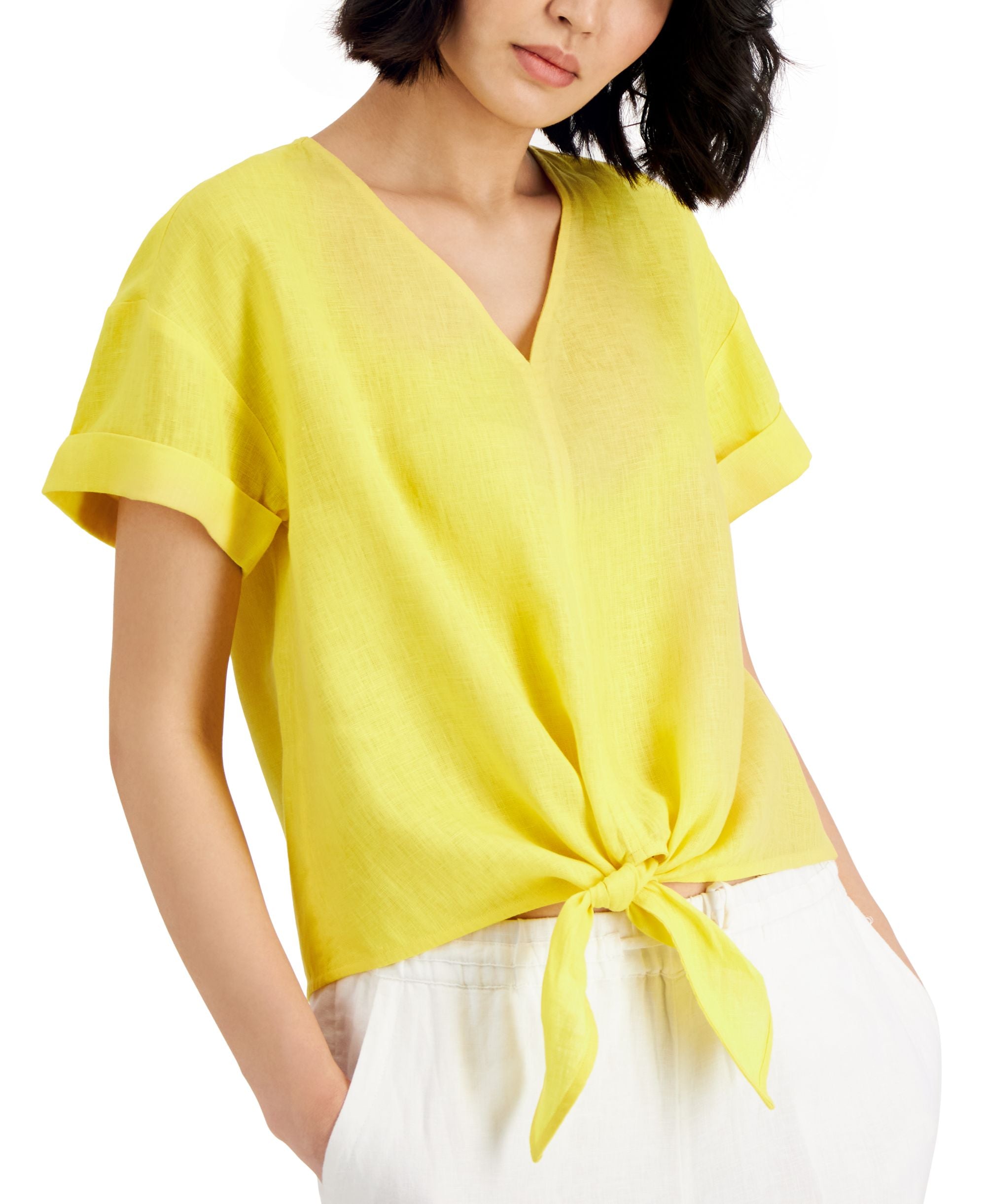 Charter Club Linen Tie-Front Top