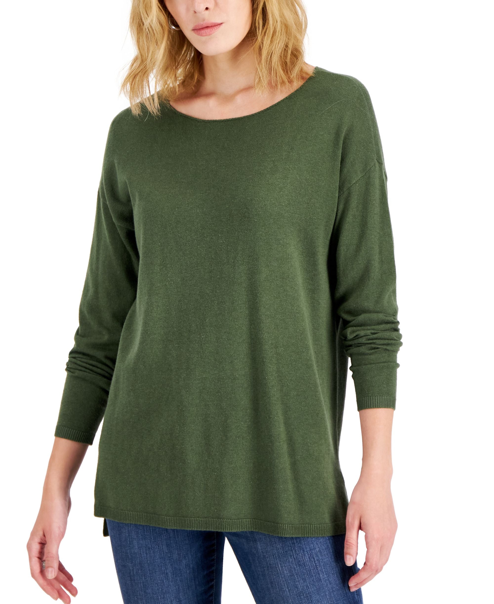 International Concepts Womens Step Hem Long Sleeve Boatneck Sweater