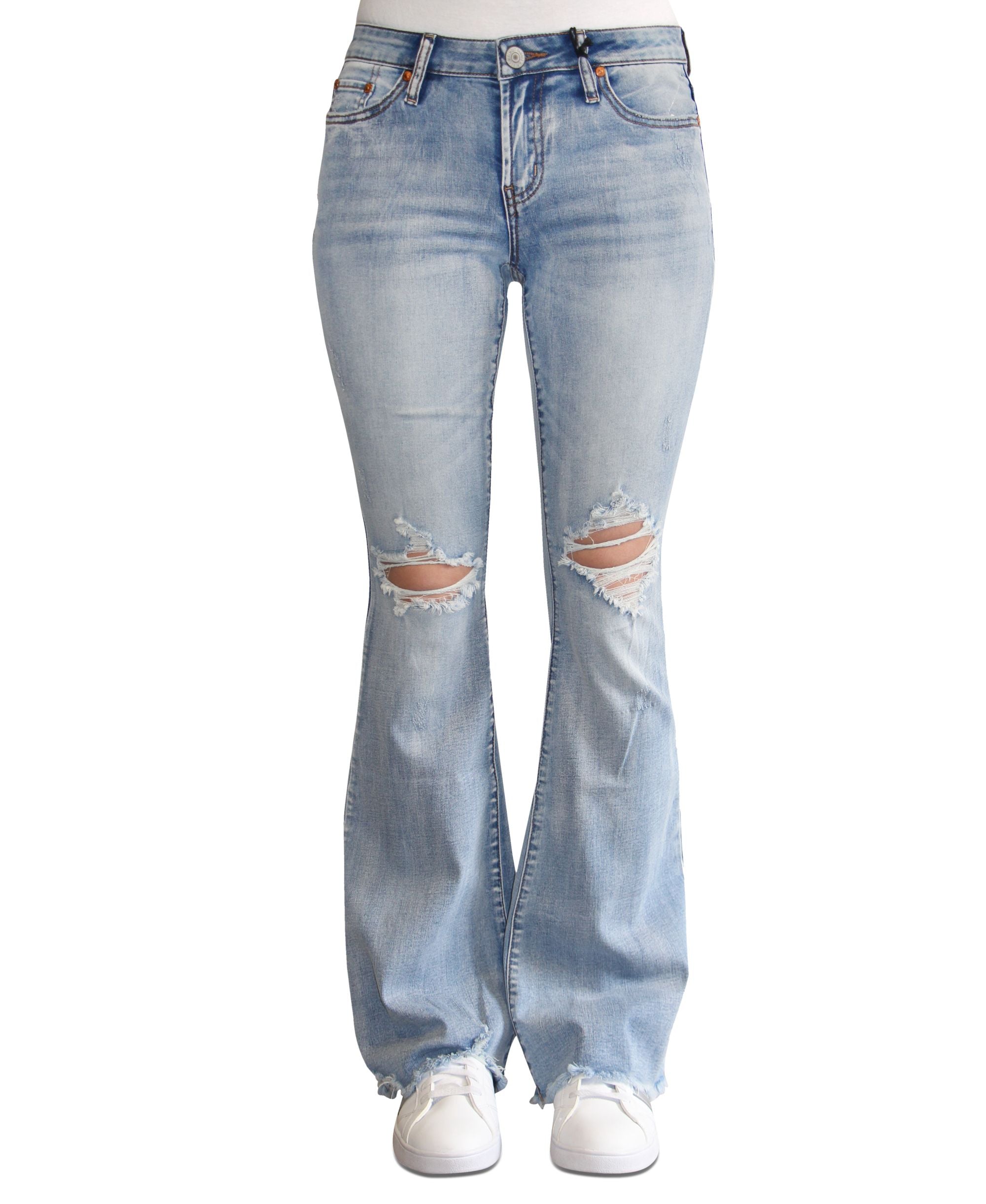 Juniors' Low-Rise Ripped Flare Jeans