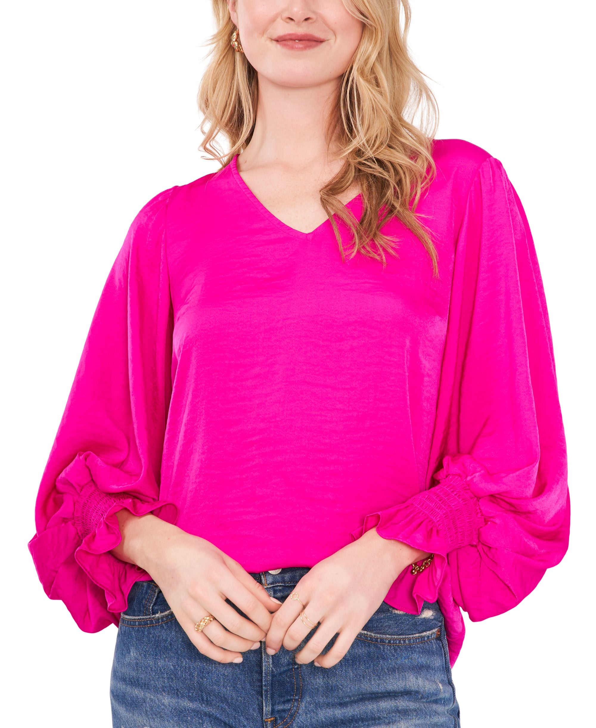 Sam Jess Womens Smocked Cuff Blouse