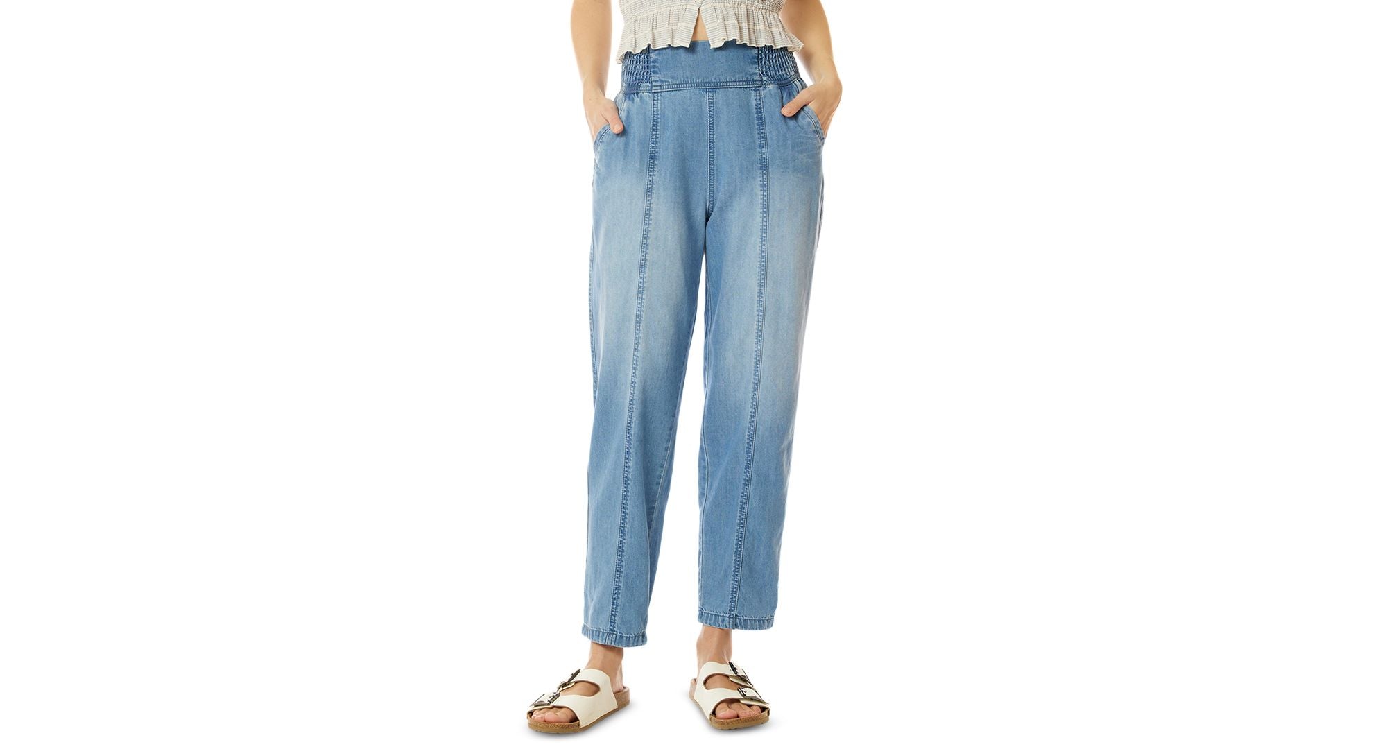 Women's Arielle Smocked-Waist Seamed Pants