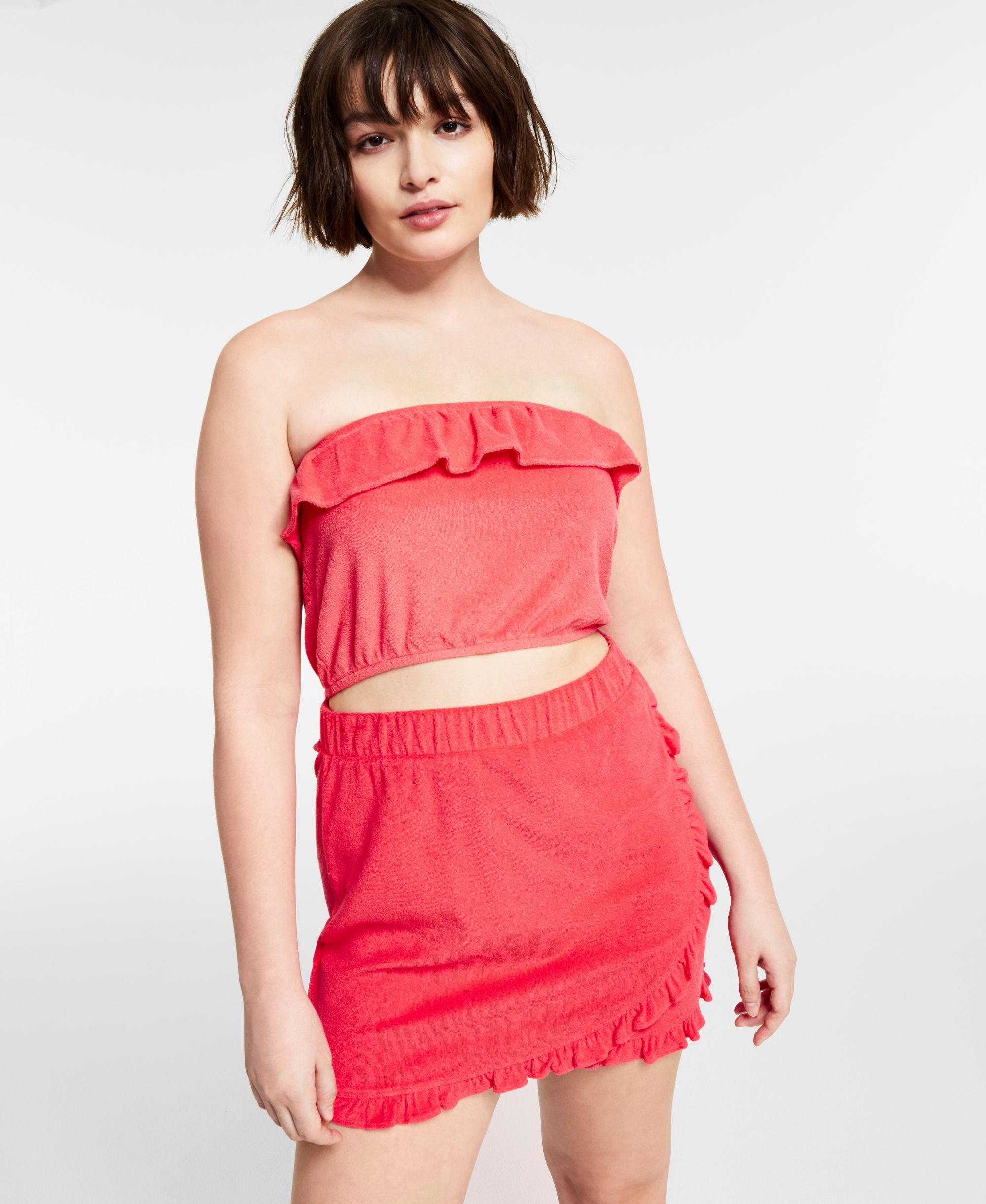 Bar III Womens Terry Ruffled Tube Top