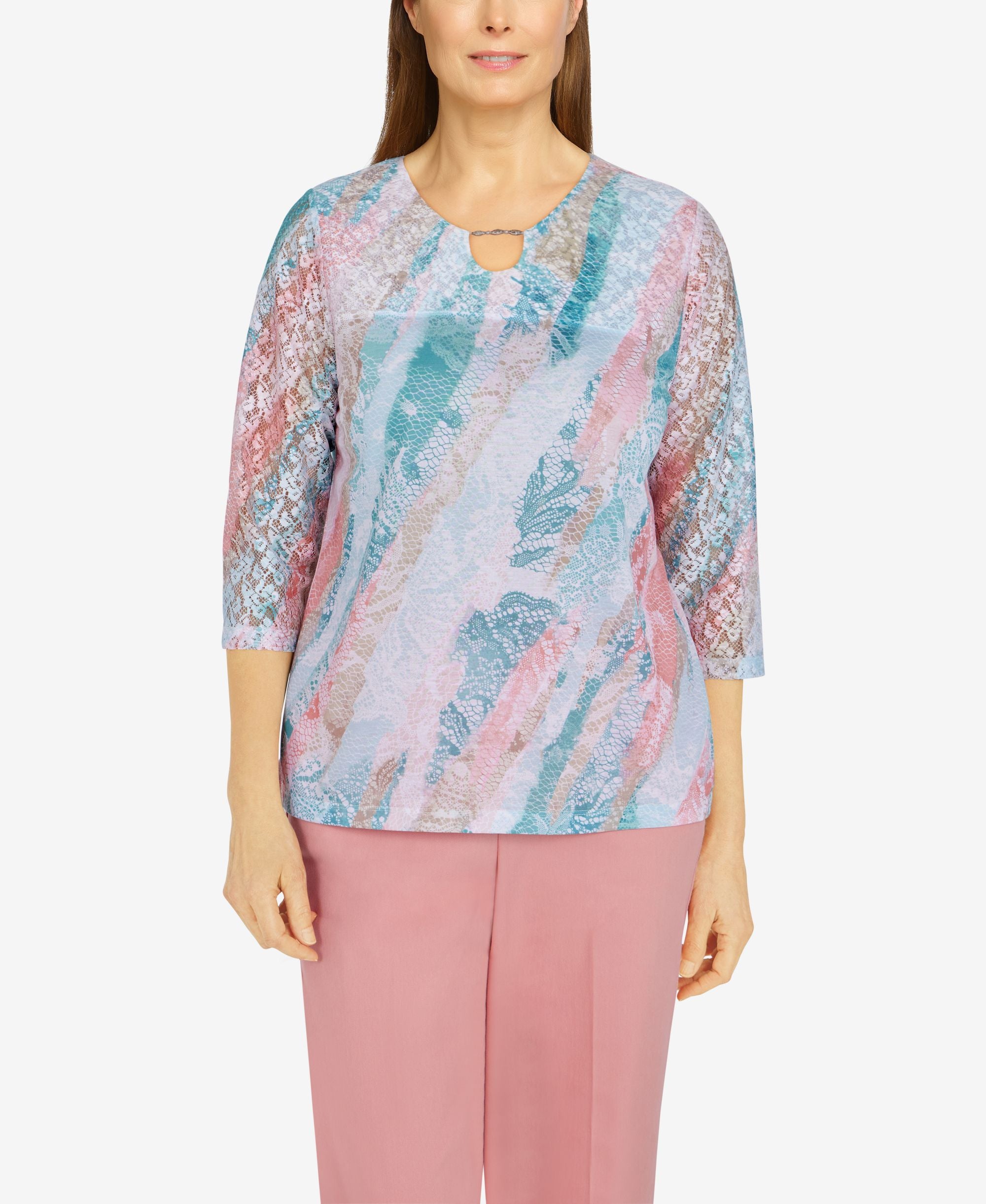 Petite Isle Of Capri Diagonal Lace Knit Top