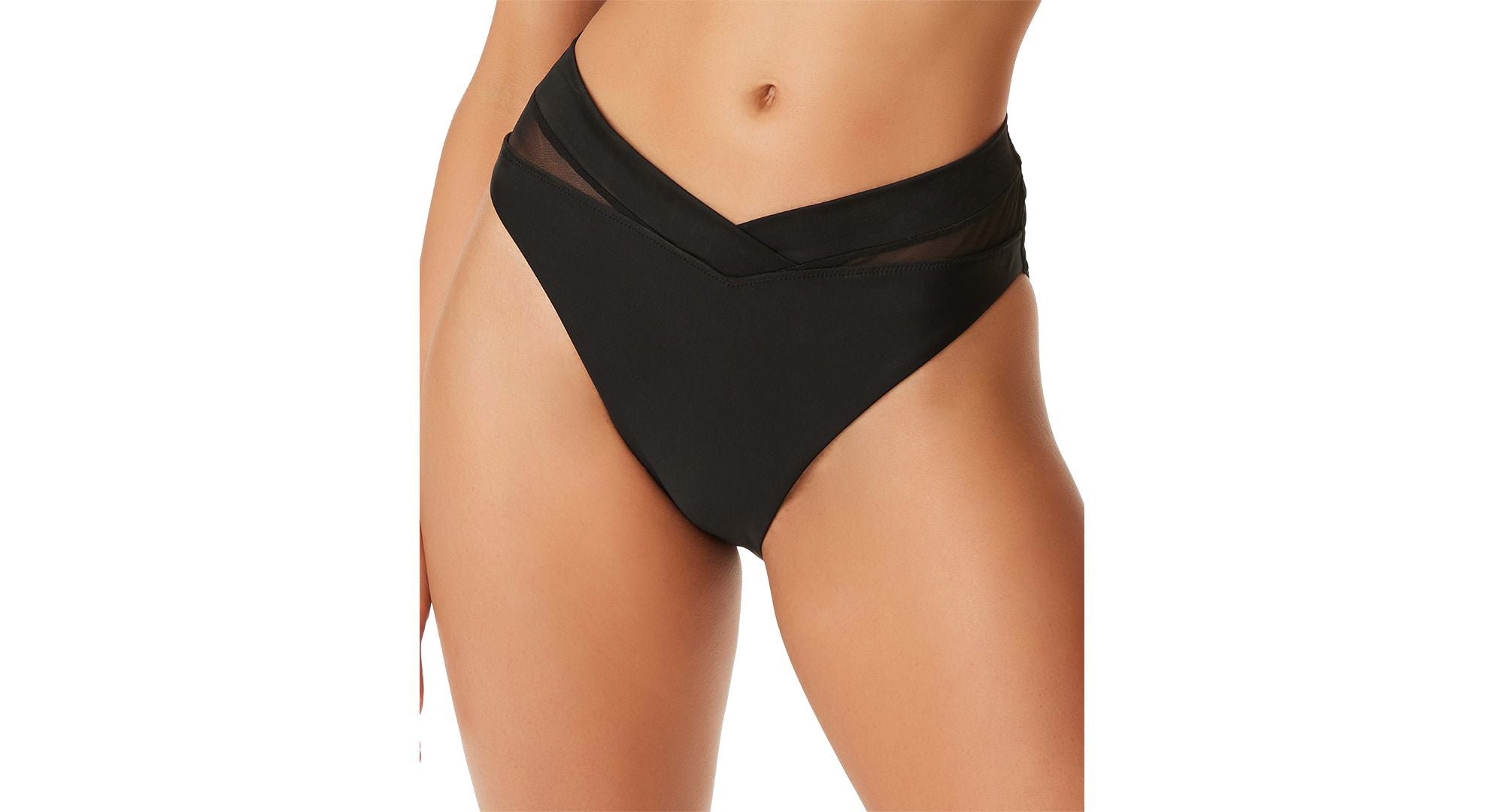 Matte Mesh-Trimmedd High-Leg Bikini Bottoms