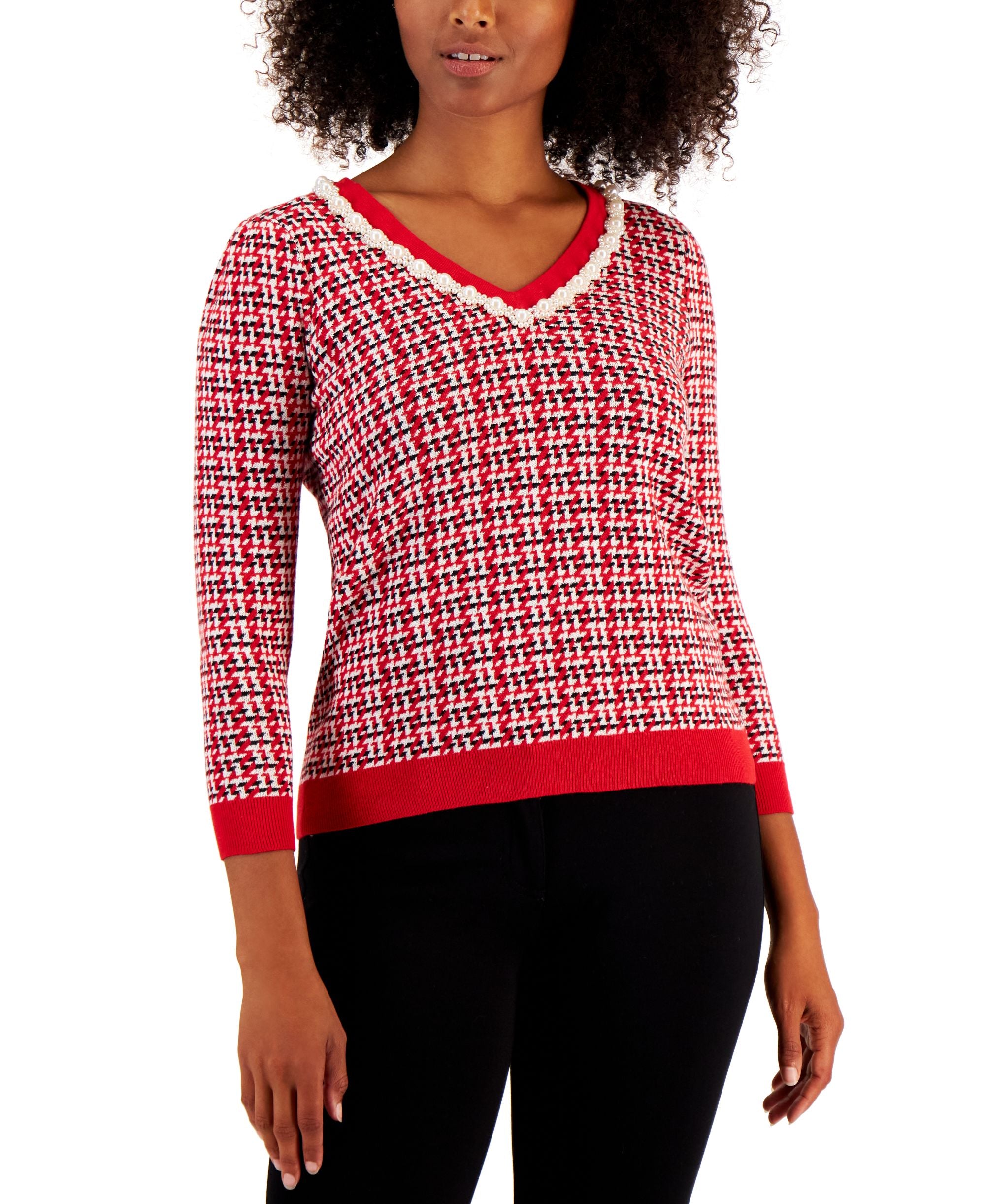 Charter Club Womens Imitation Pearl Neck Sweater