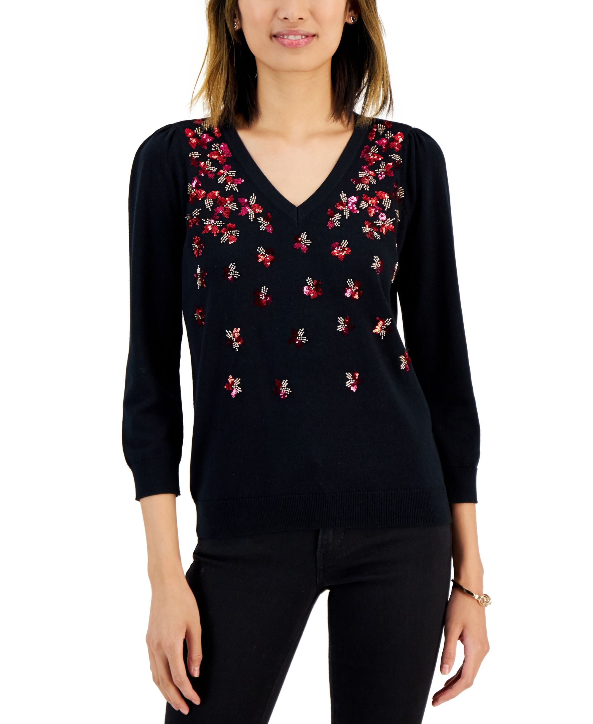 Charter Club Womens Sequin Embellished Sweater