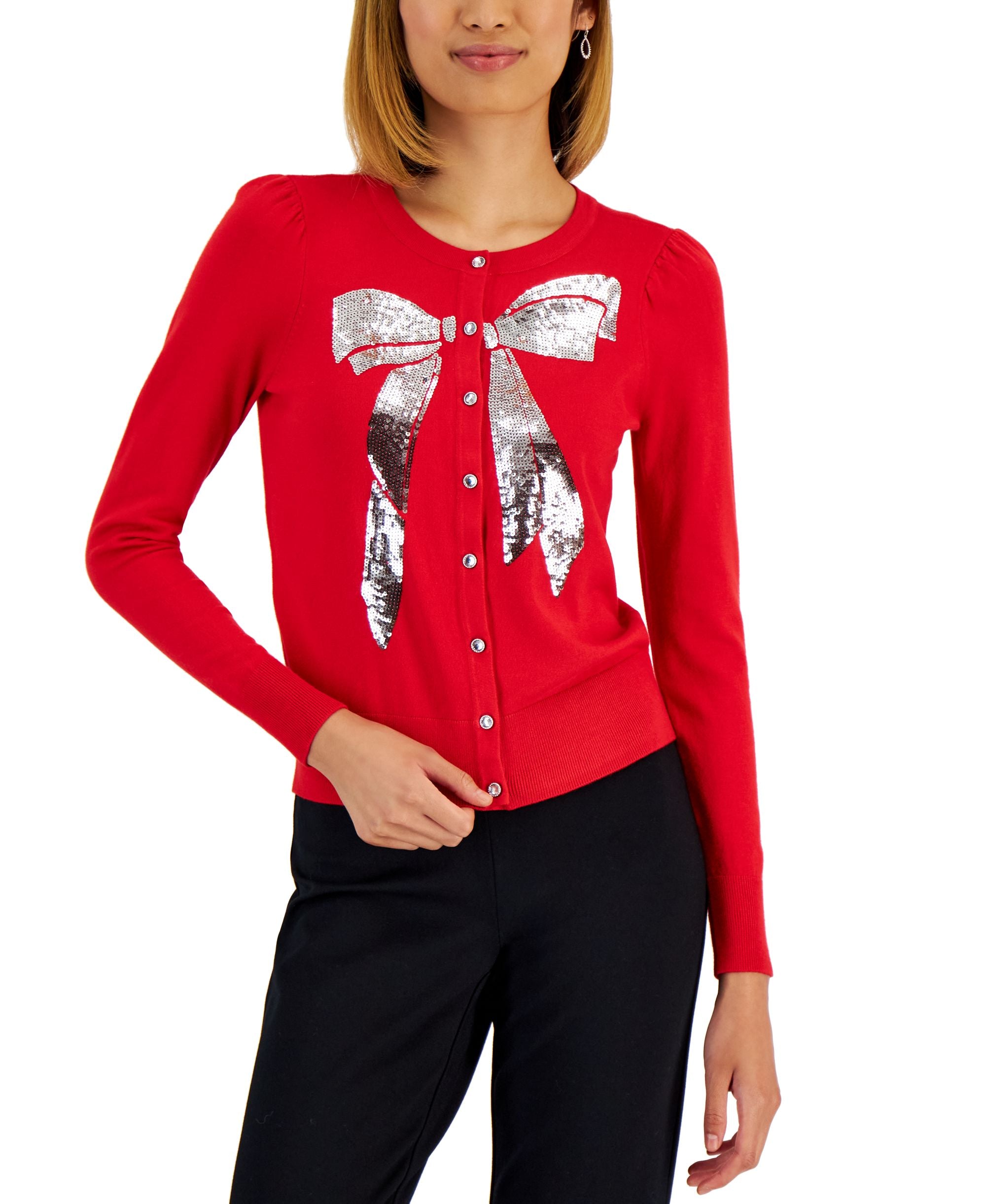 Charter Club Petite Embellished Sequin Graphic Cardigan
