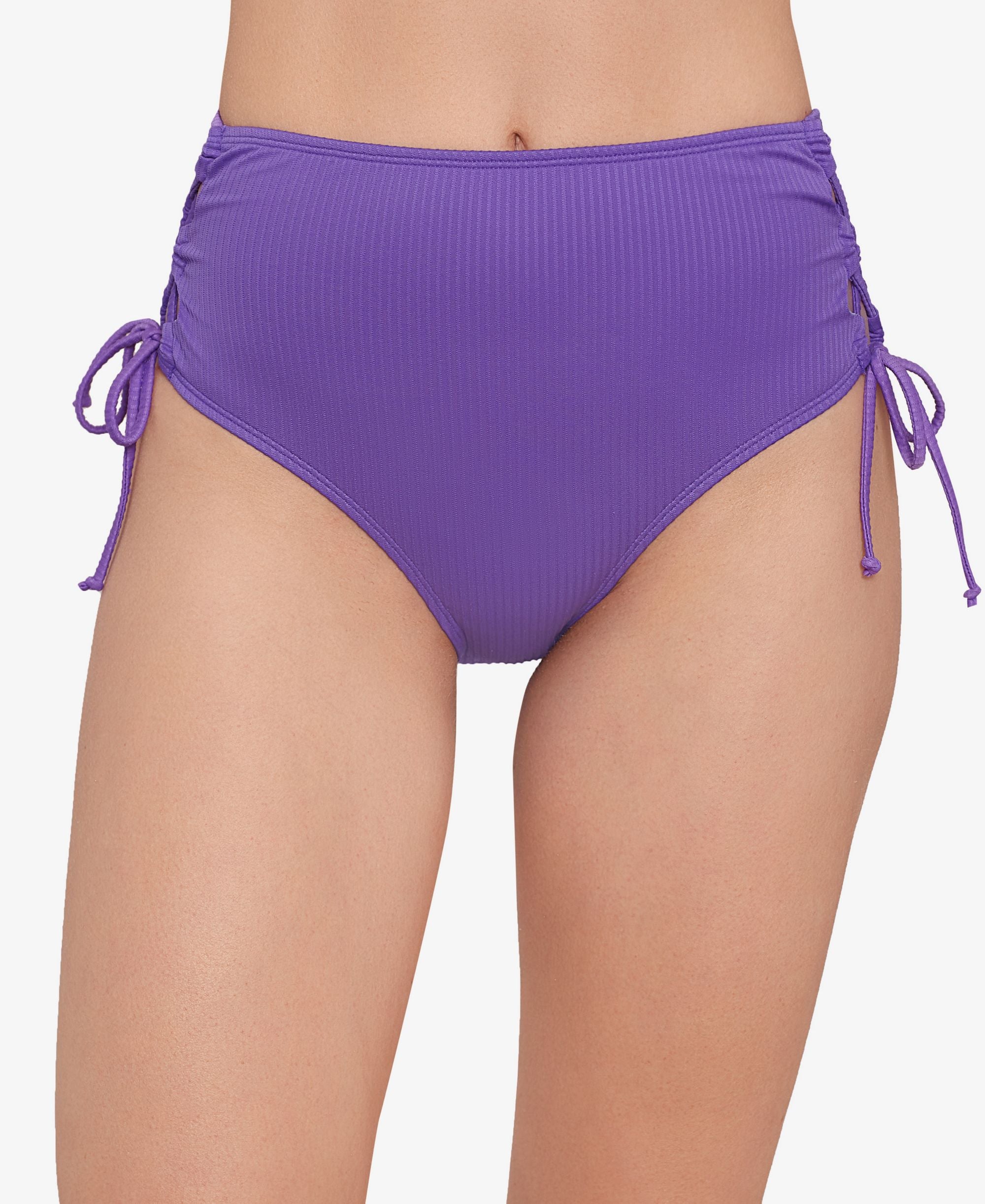 Juniors' Raised Rib Lace-Side Bikini Bottoms