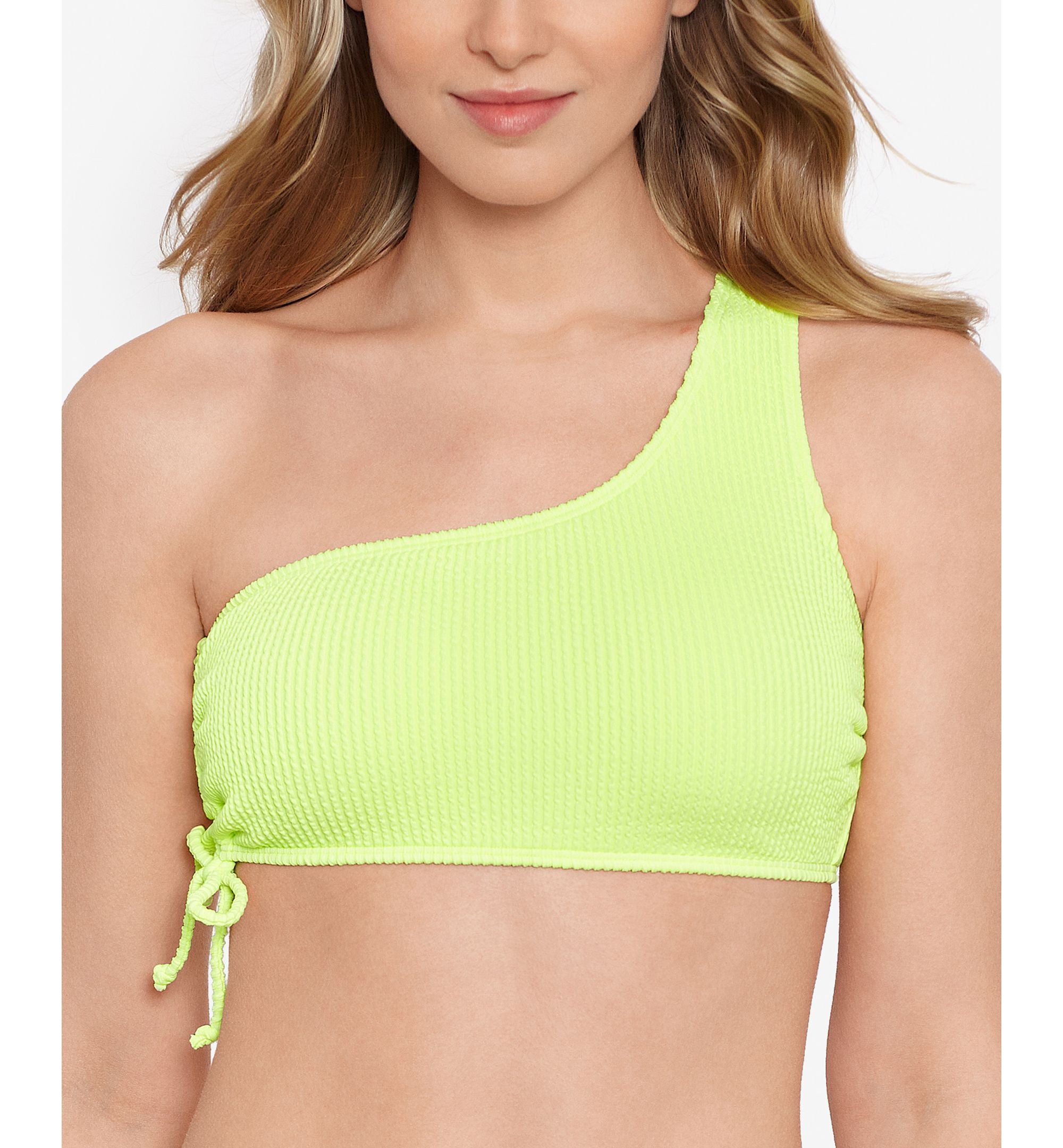 Juniors' Sandy Ribbed One-Shoulder Bikini Top