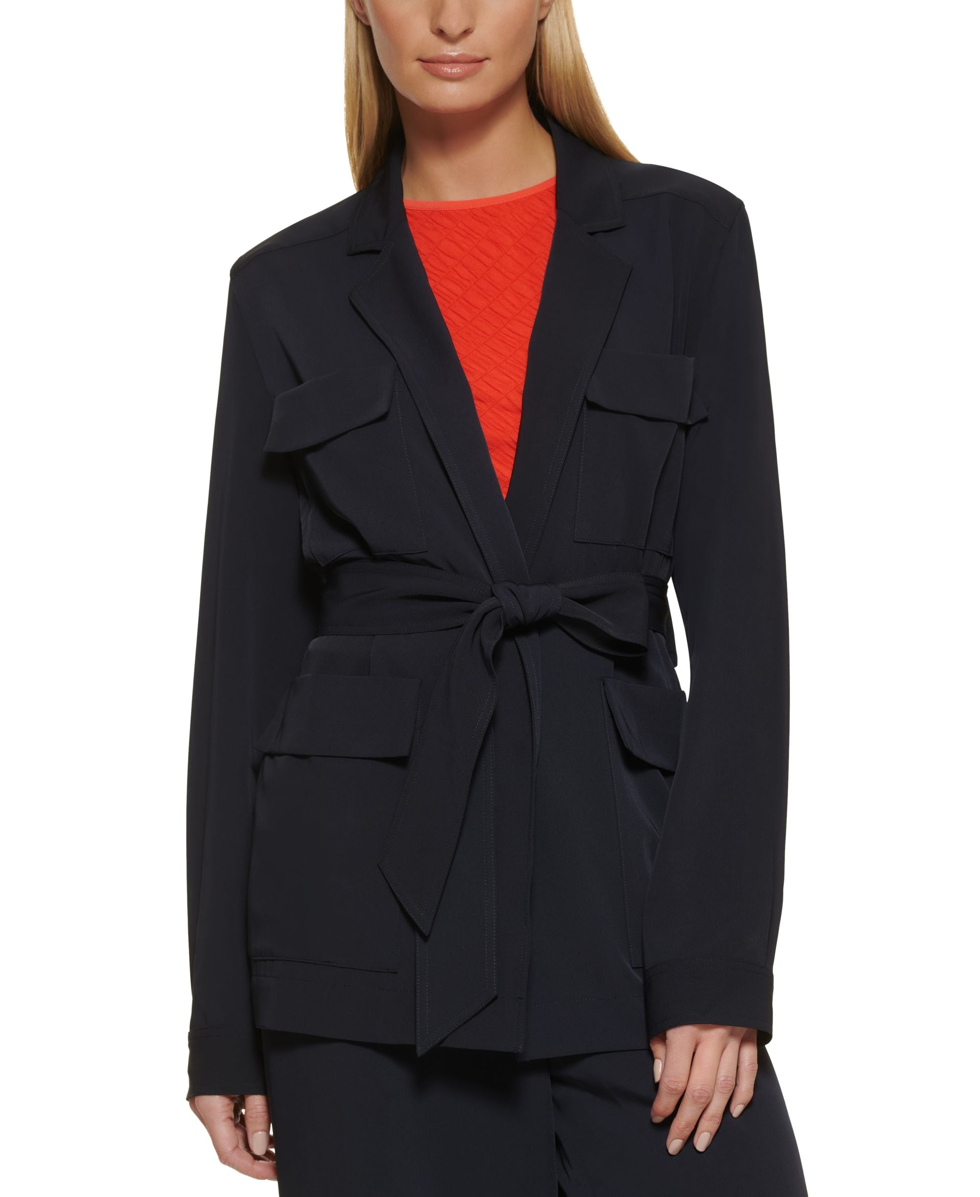 DKNY Womens Belted Utility Blazer
