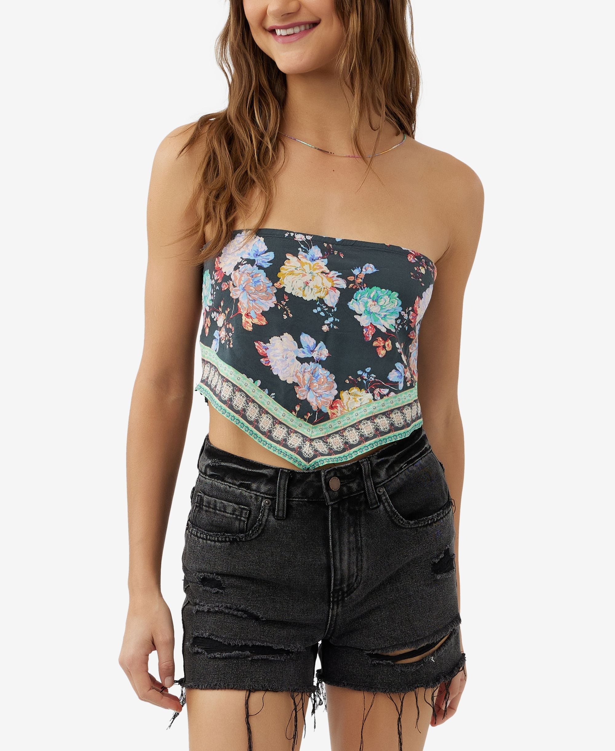Juniors' Skyler Floral-Print Handkerchief Top