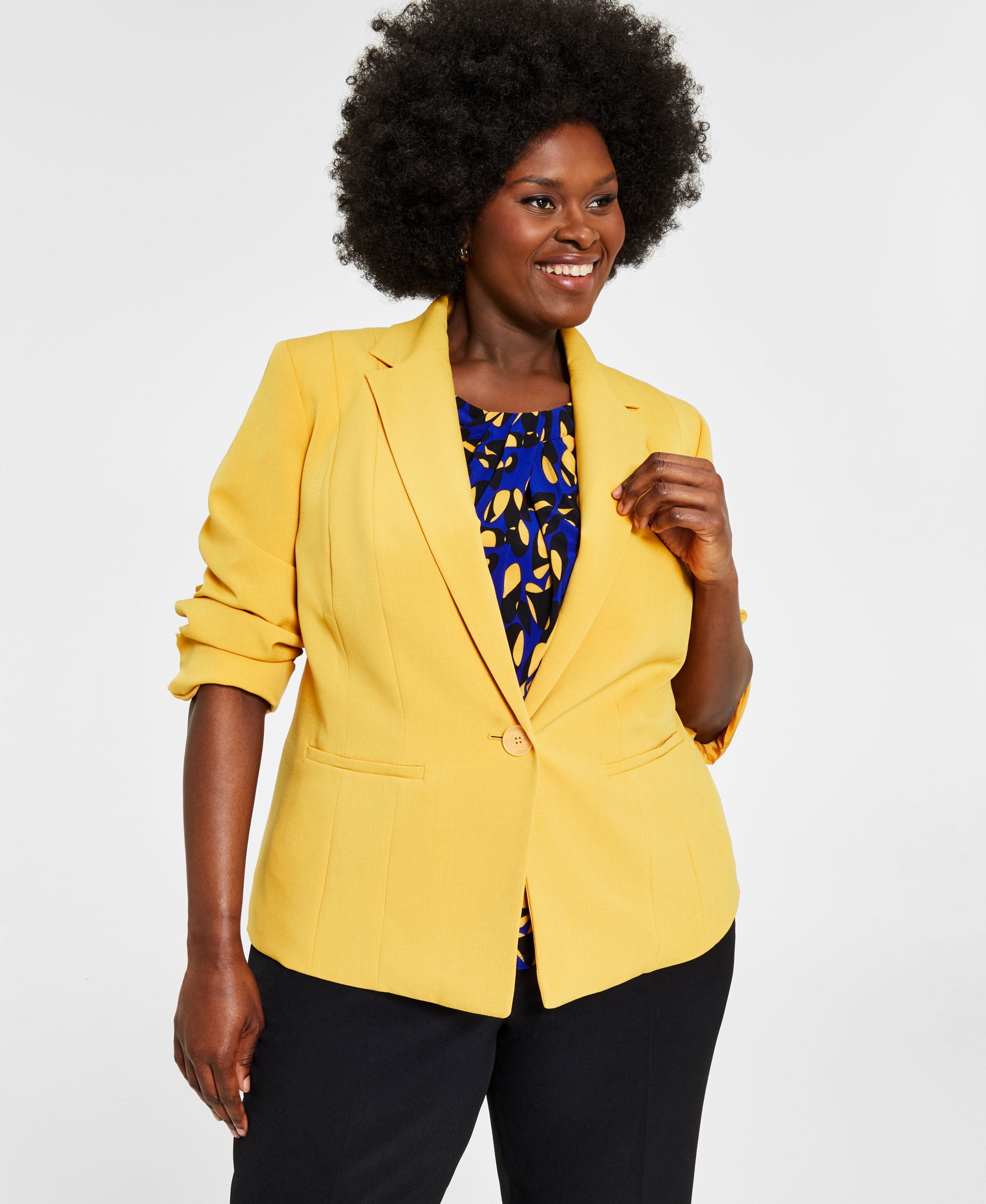 Plus Size Crepe One-Button Blazer