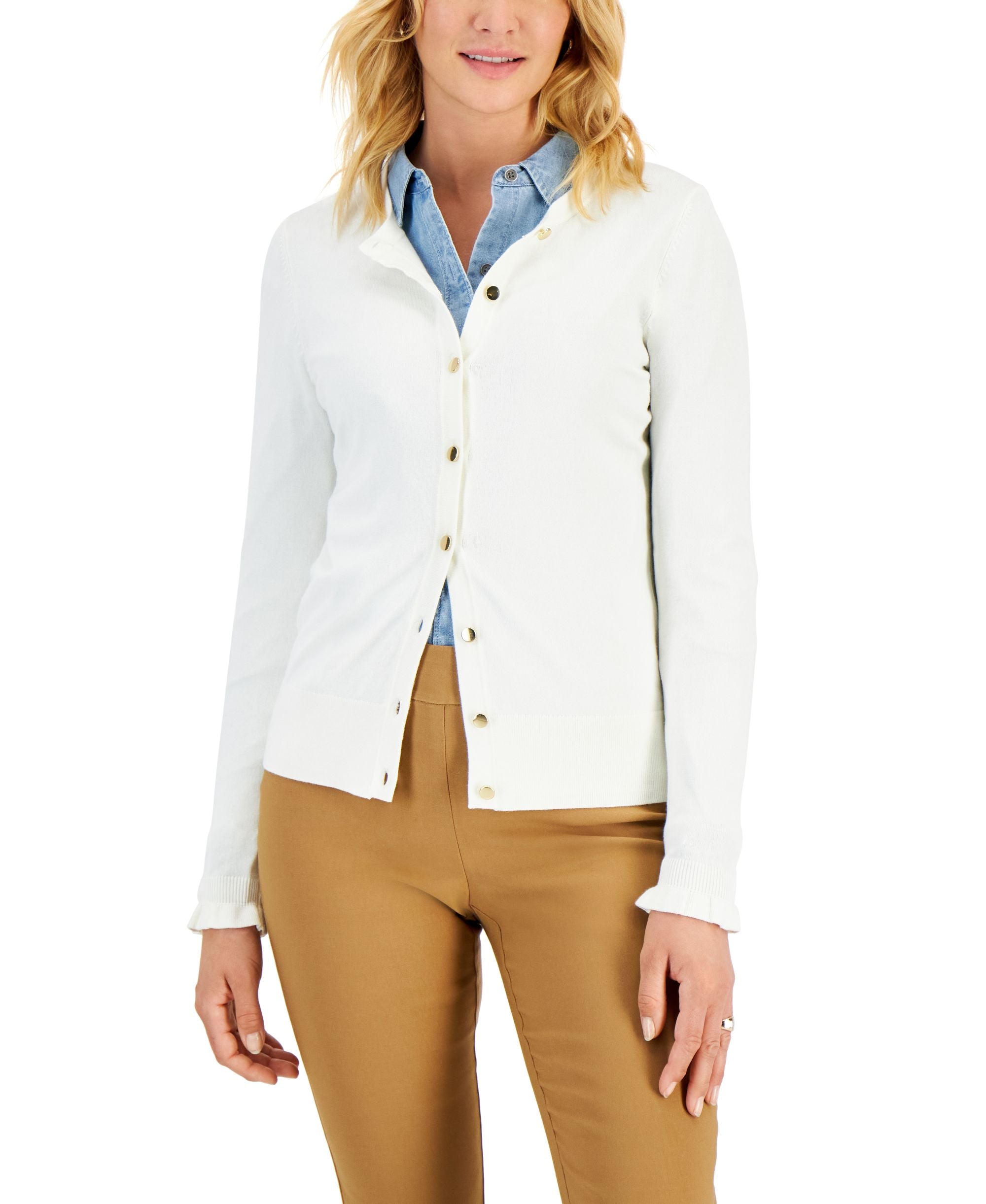 Women's Ruffled-Cuff Button Cardigan
