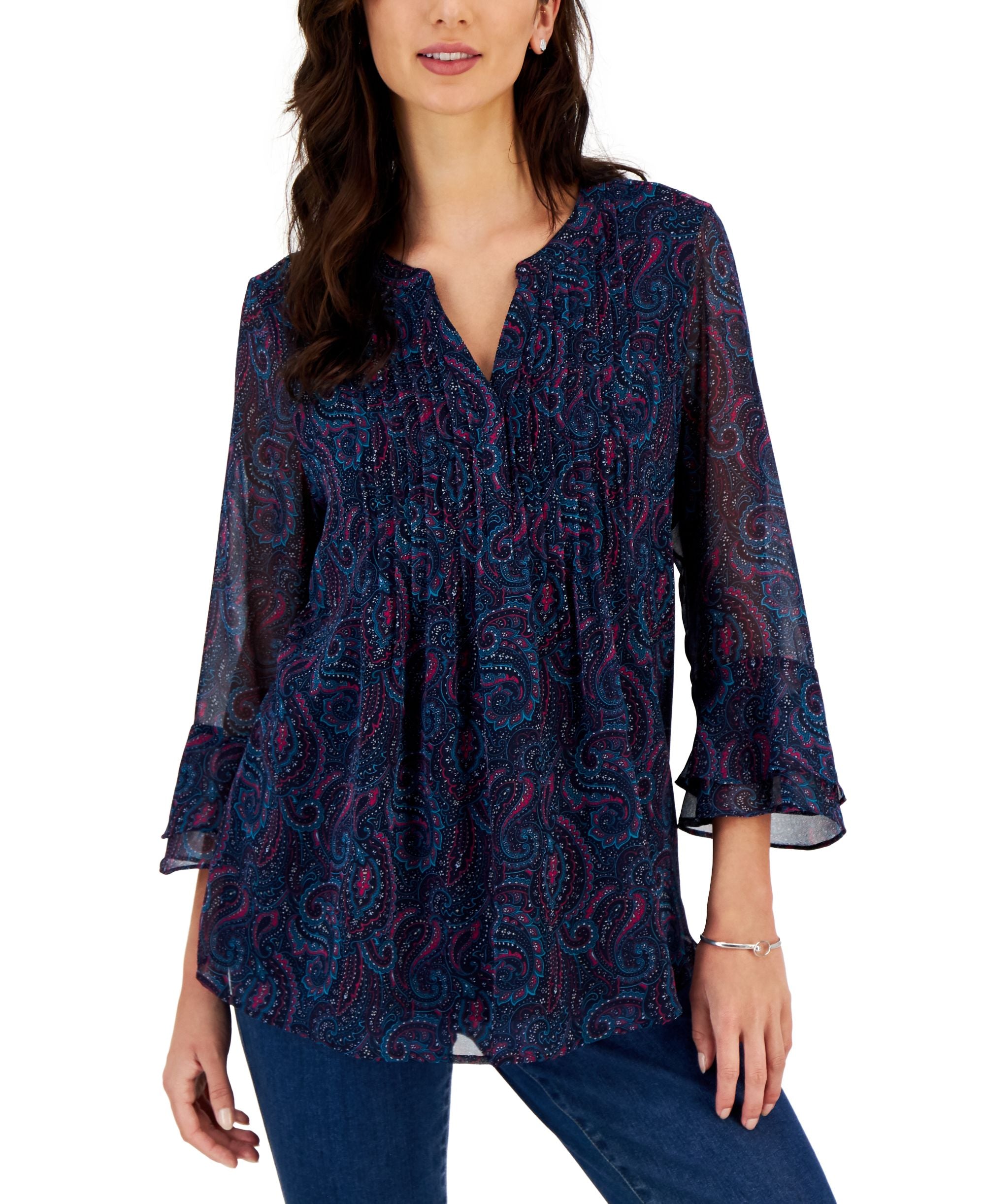 Women's Paisley Ruffle-Sleeve Top