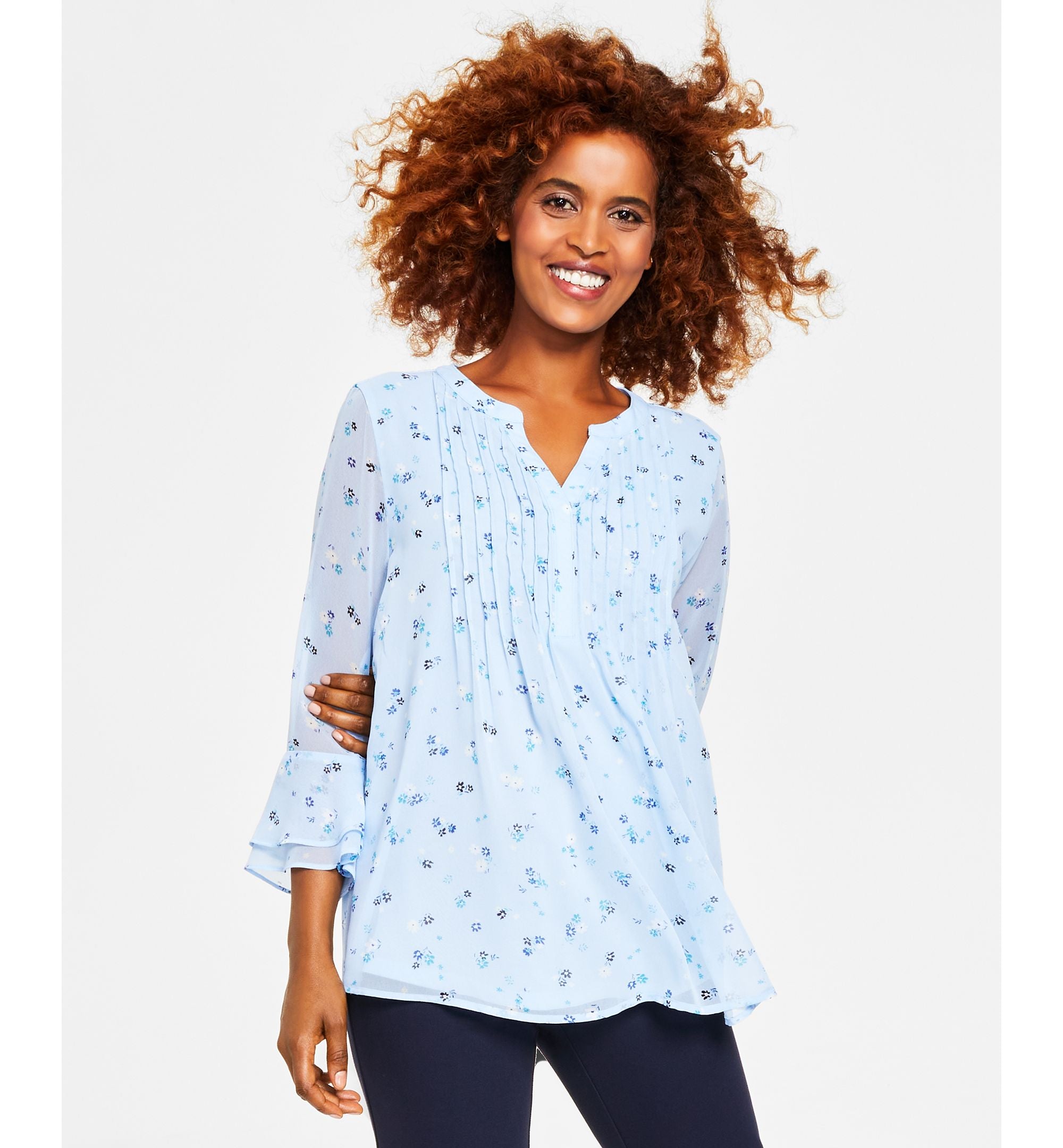 Charter Club Womens Pleated Bell Sleeve Top
