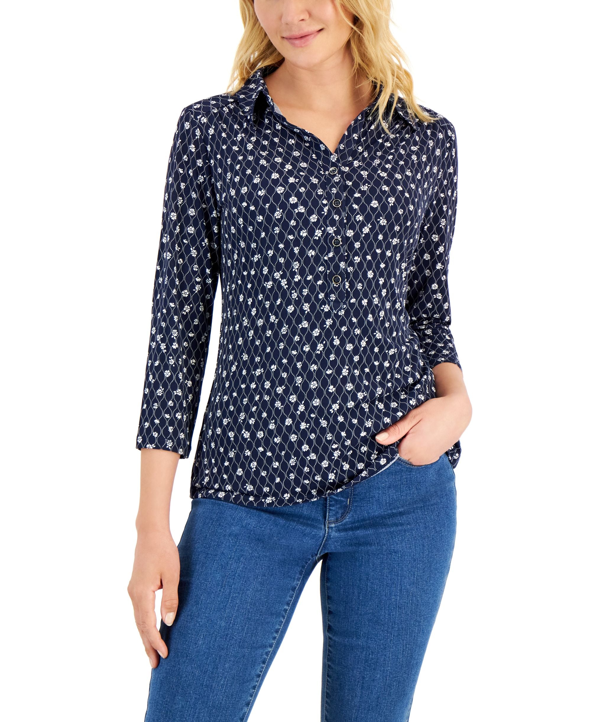 Charter Club Womens Printed Polo