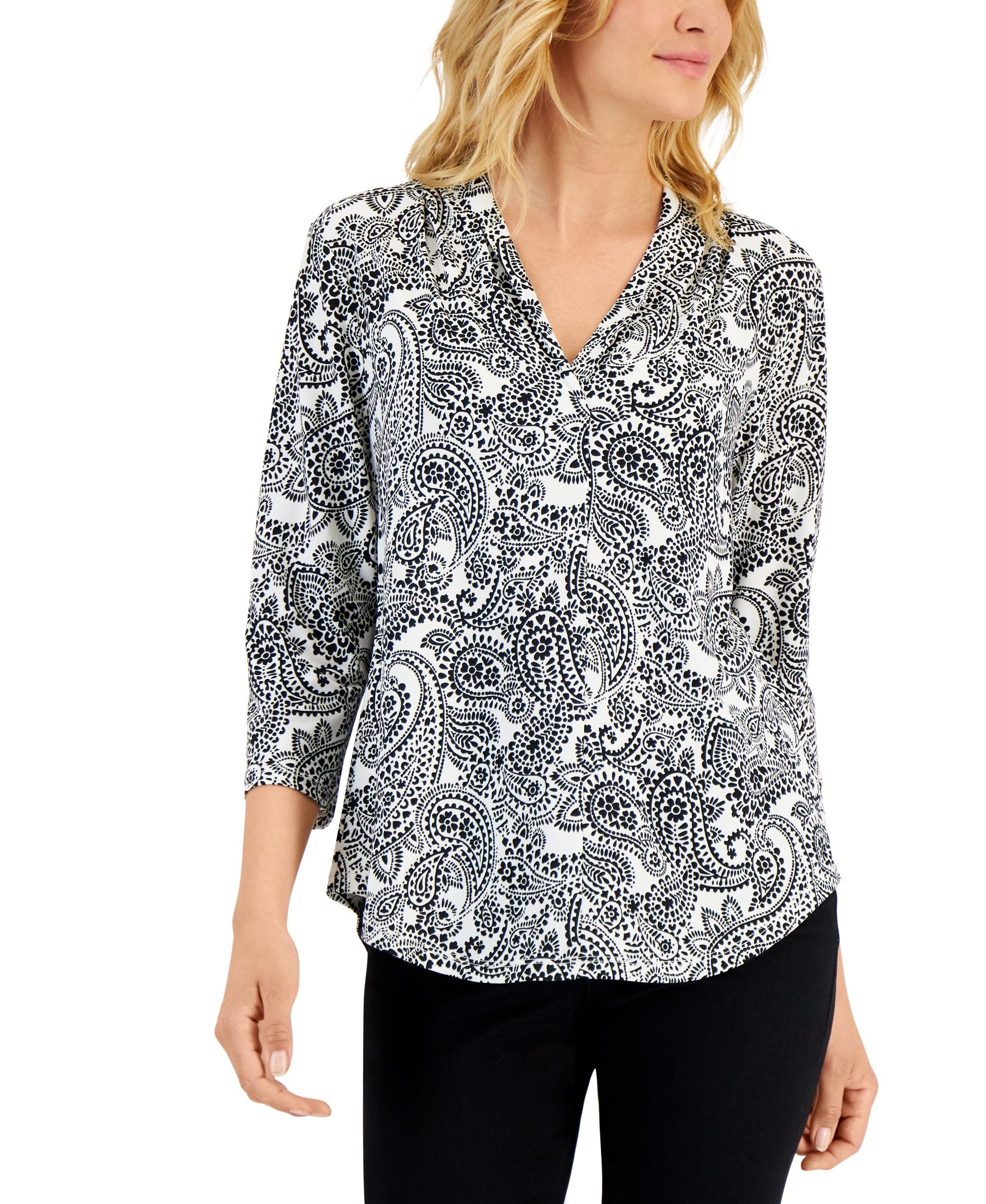 Charter Club Womens Dramatic Paisley Printed Top