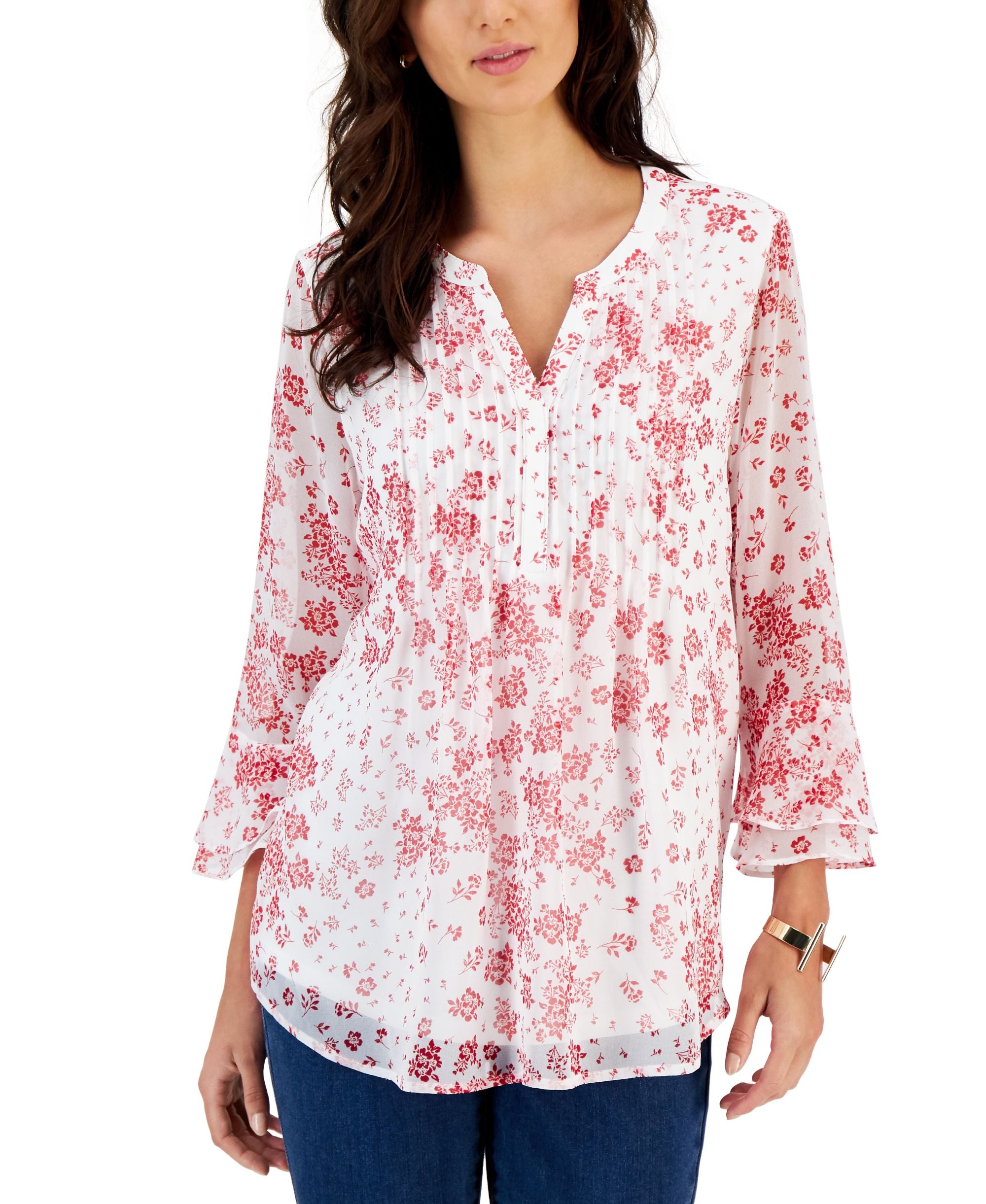 Women's Printed Pintuck Top