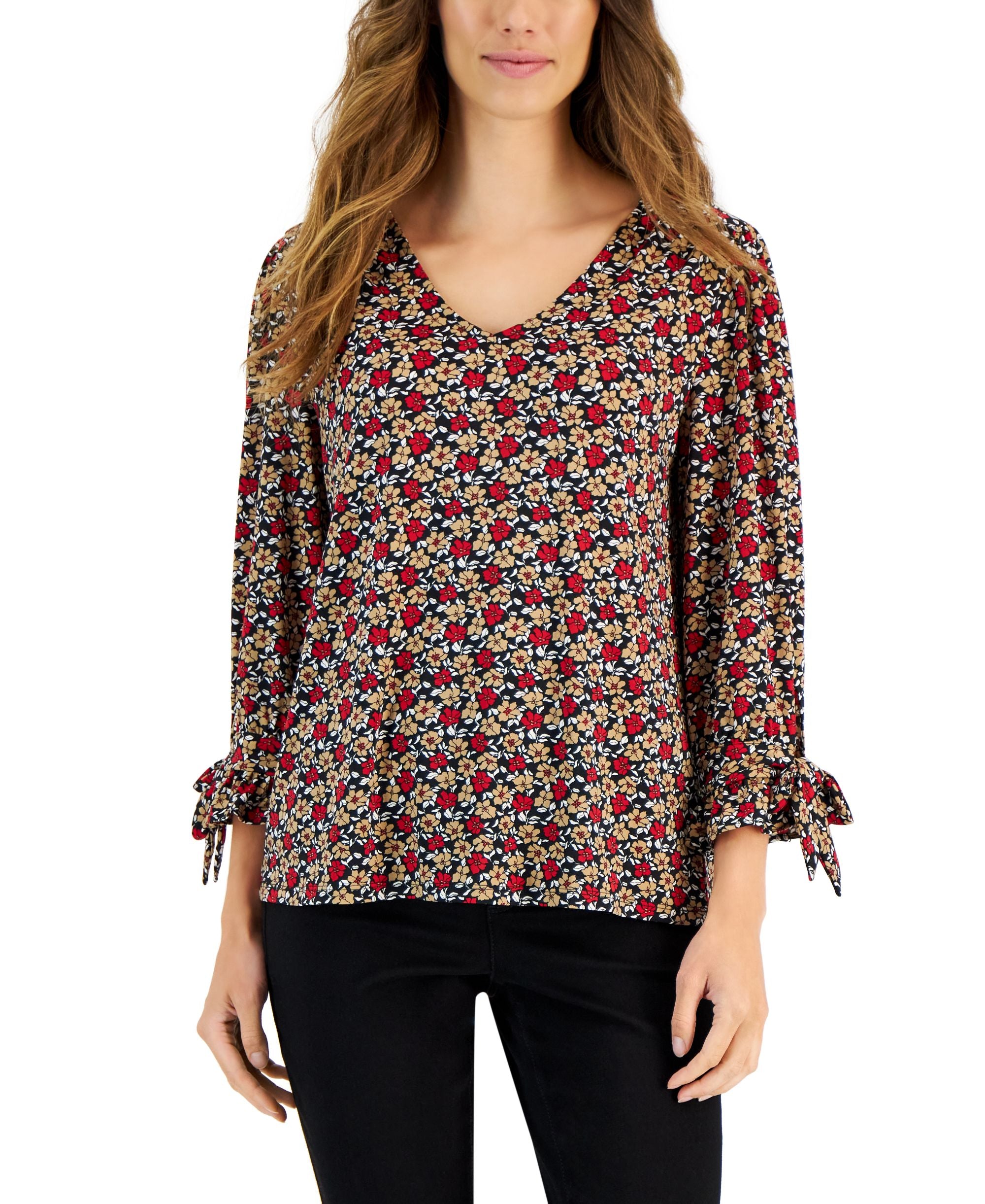 Women's 3/4-Sleeve Floral Print Top