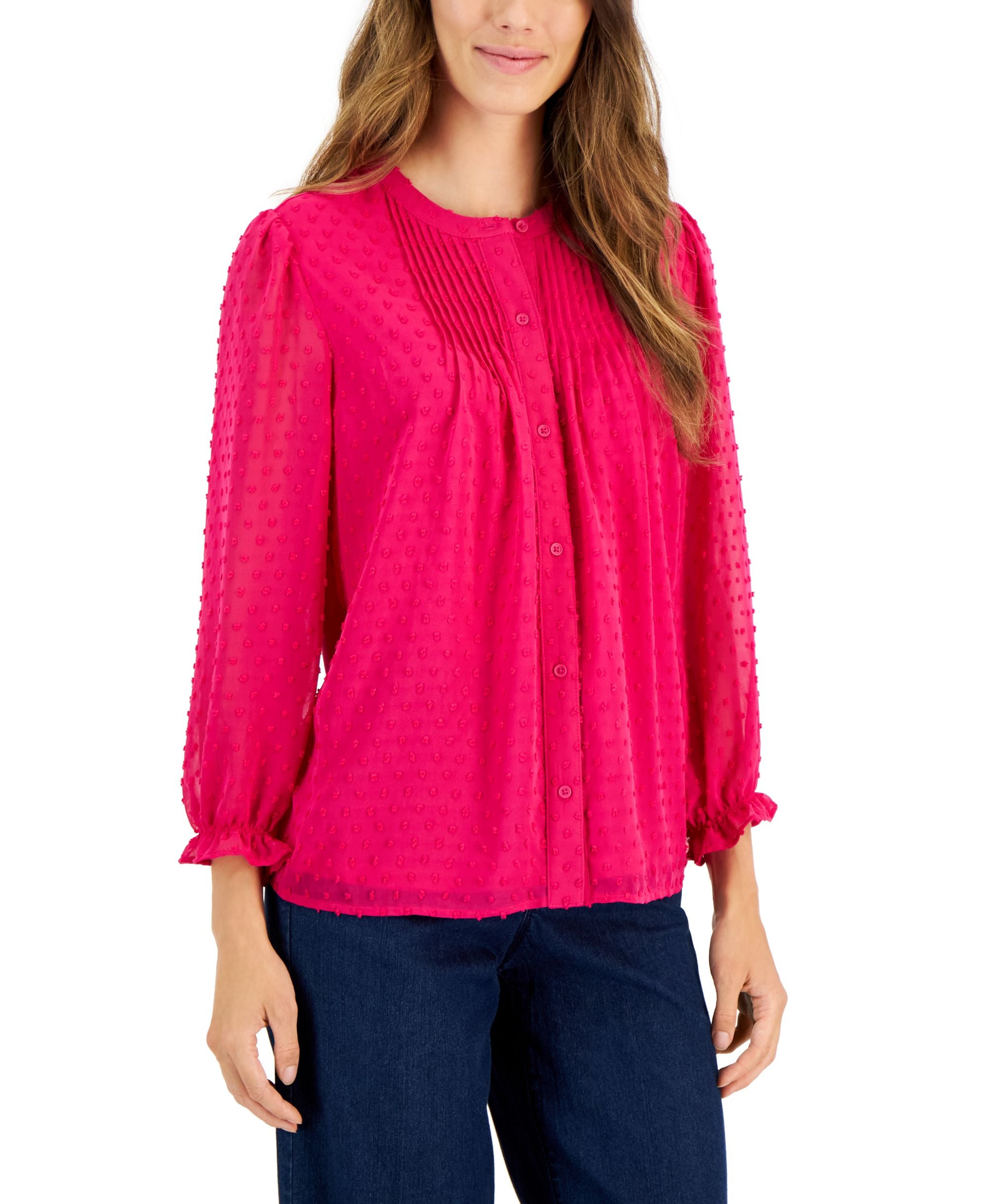 Women's 3/4-Sleeve Pintuck Blouse