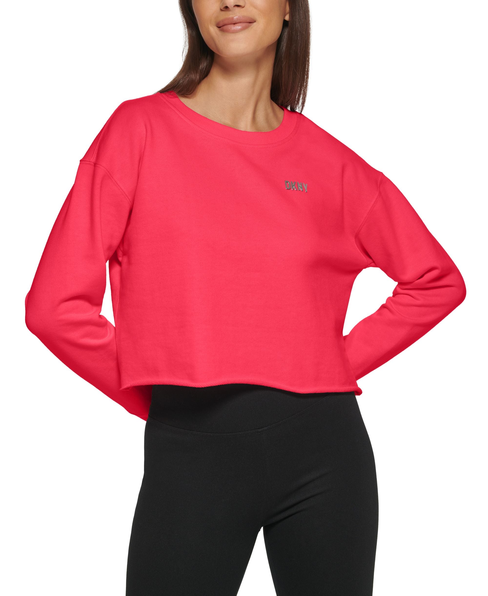 DKNY Sport Womens Metallic Logo Cropped Sweatshirt