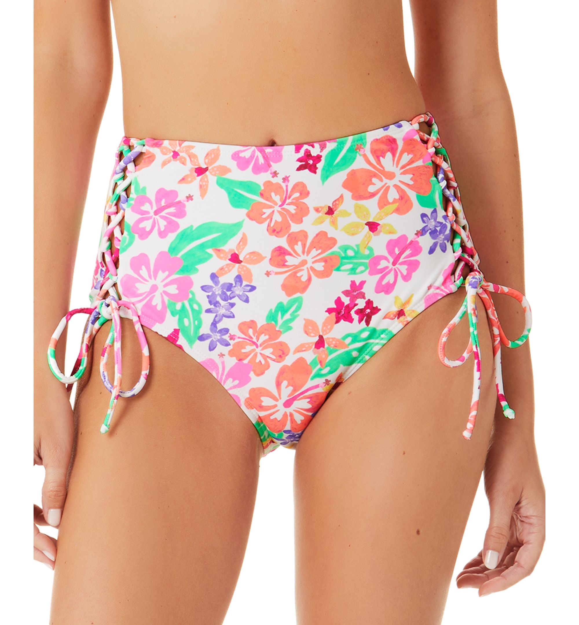 Juniors' Hawaii Sunsets Side-Lace-Up High-Waist Bikini Bottoms