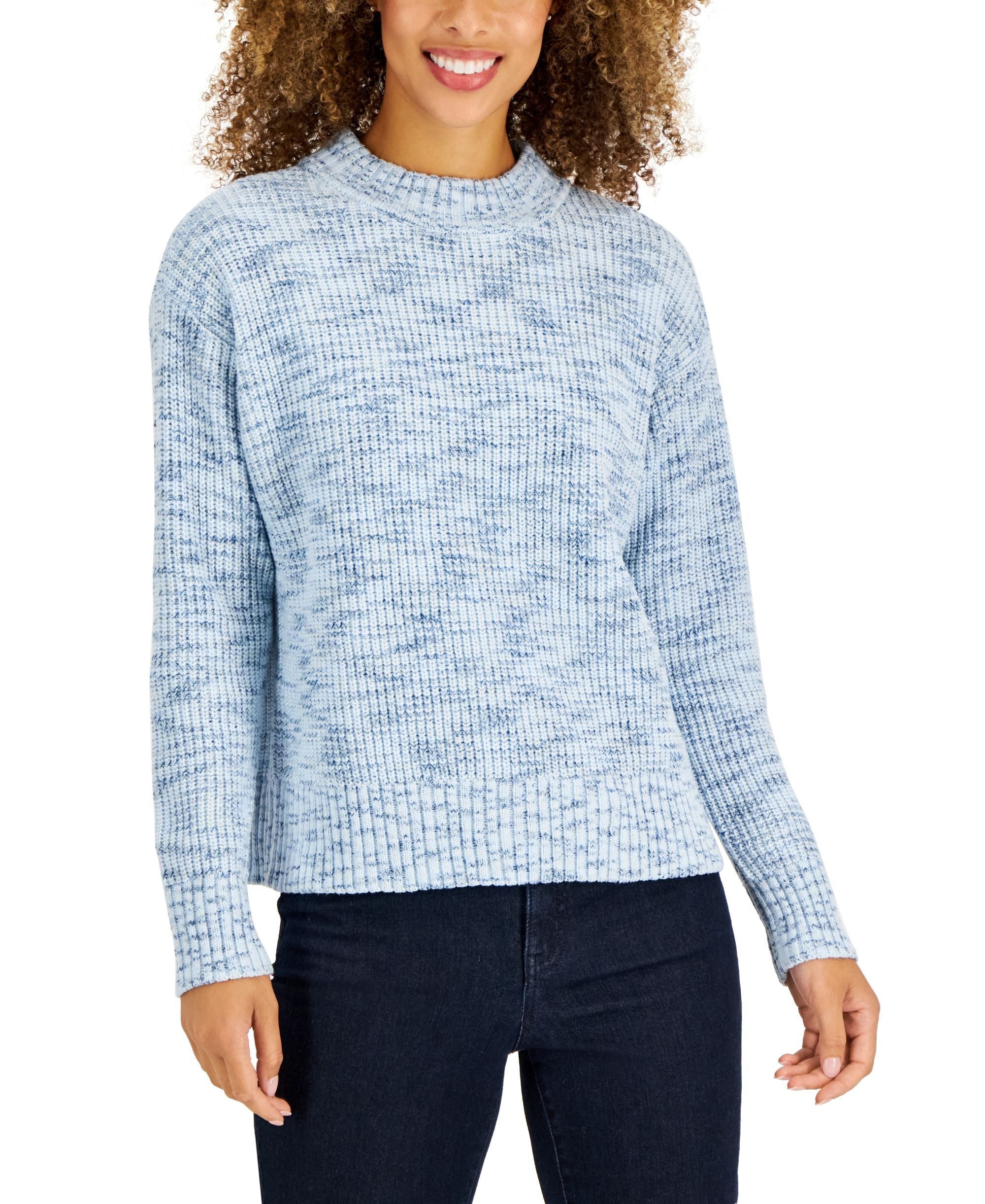 Style & Co Petite Space Dye Crewneck Pullover Sweater