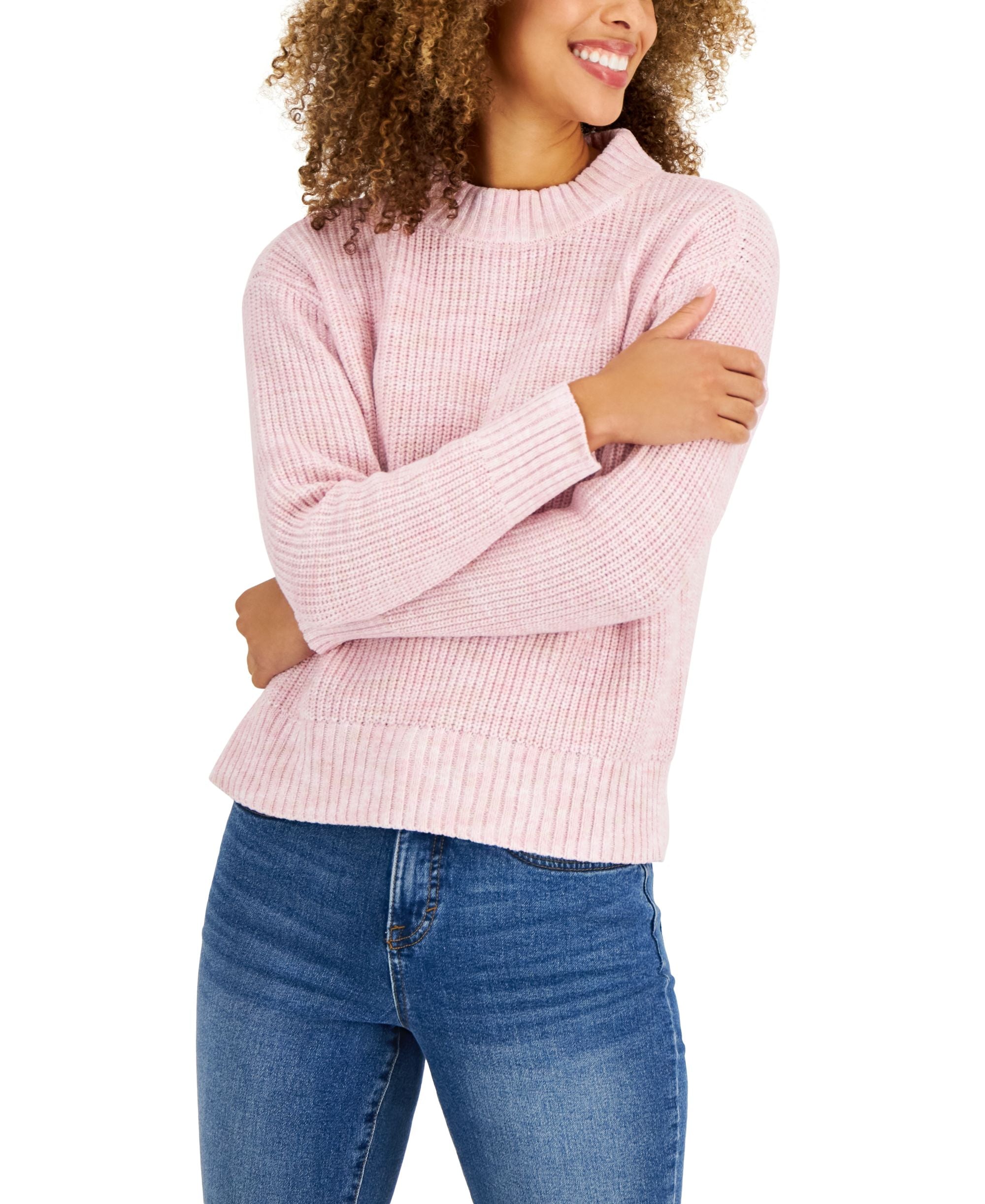 Style & Co Petite Space Dye Crewneck Pullover Sweater
