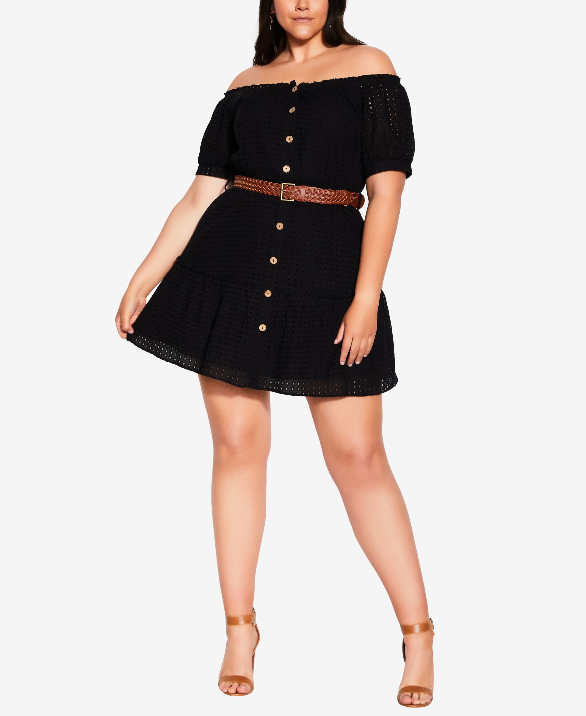 City Chic Off the Shoulder Belted Dress