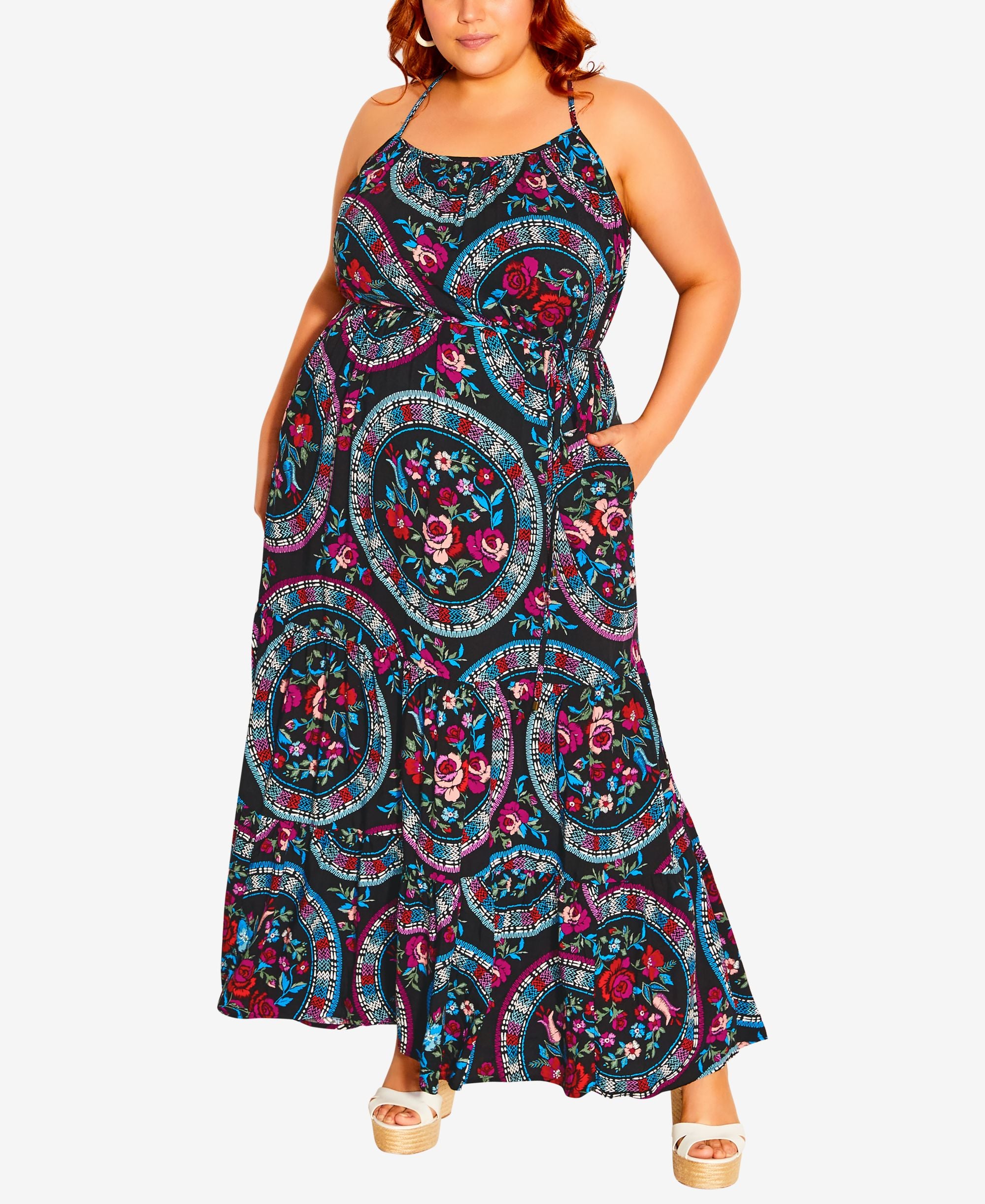 City Chic Trendy Plus Size Dreamy Print Round Neck Maxi Dress