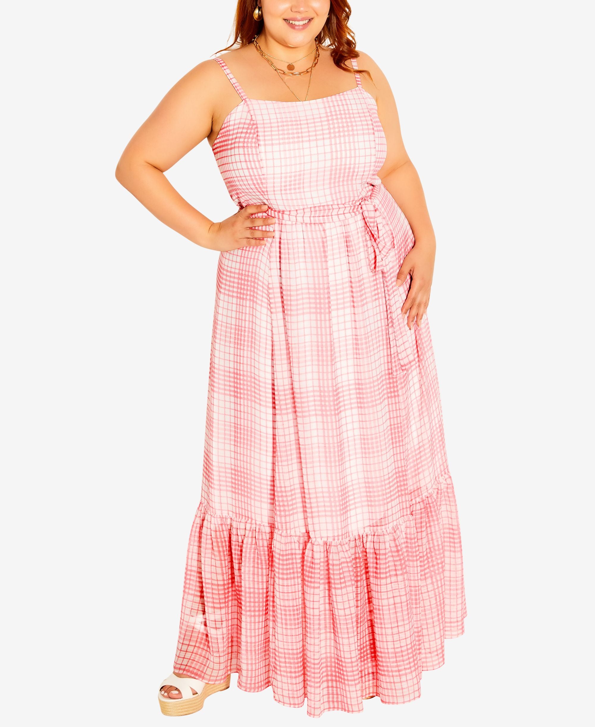 City Chic Trendy Plus Size Subtle Check Round Neck Maxi Dress