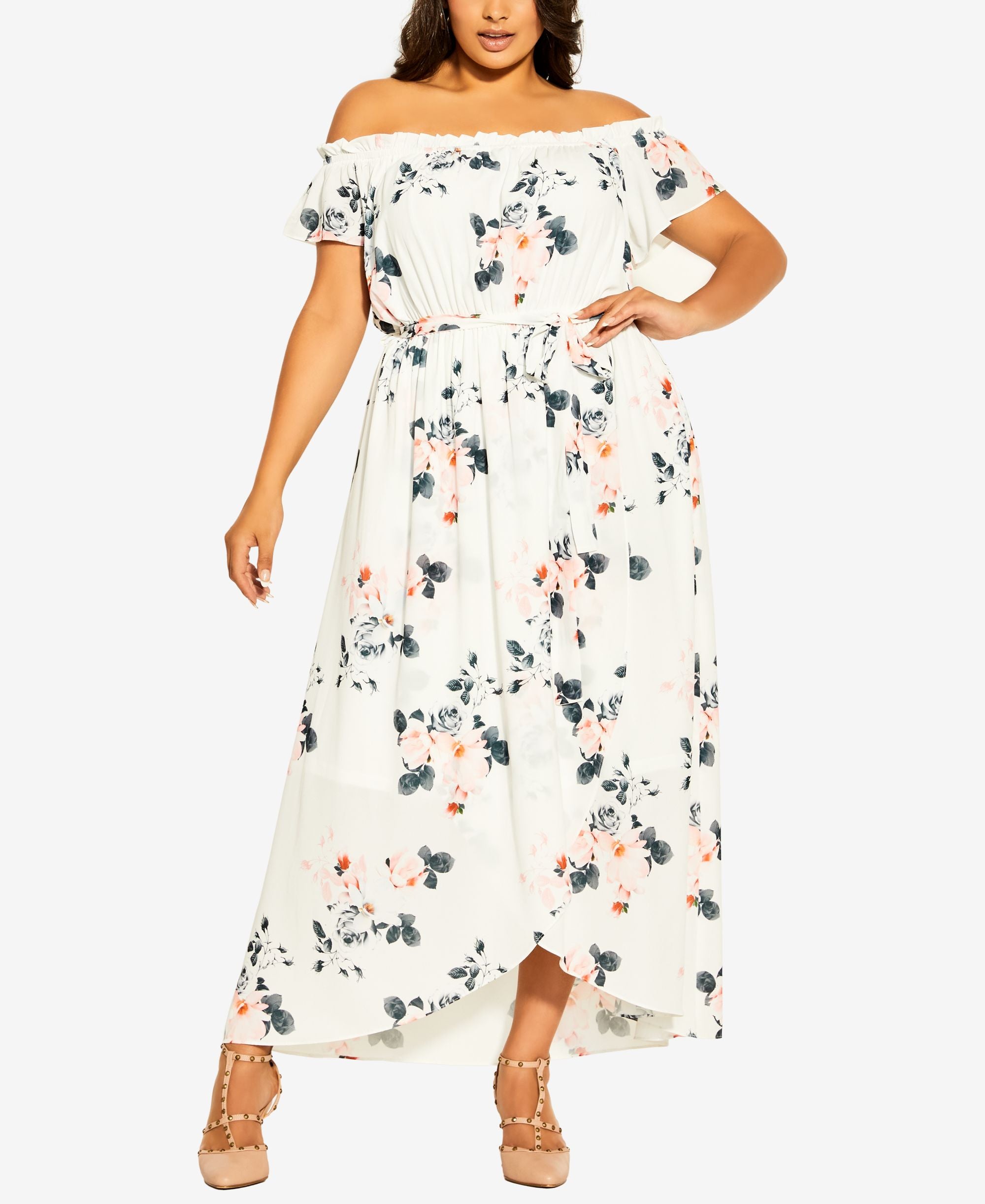 City Chic Lotus Tie Off the Shoulder Dress