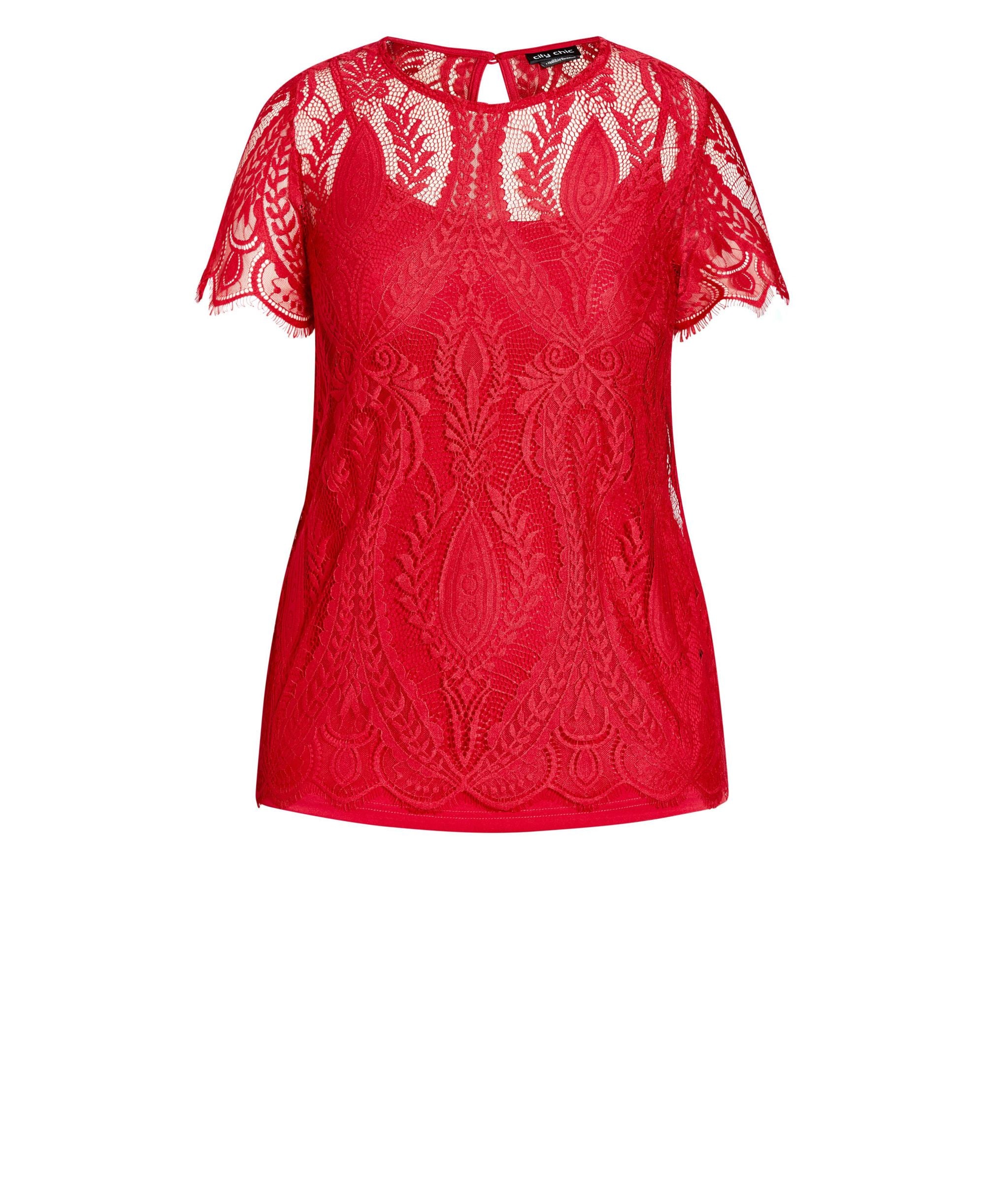City Chic Trendy Plus Size Mirrored Lace Crew Neck Top