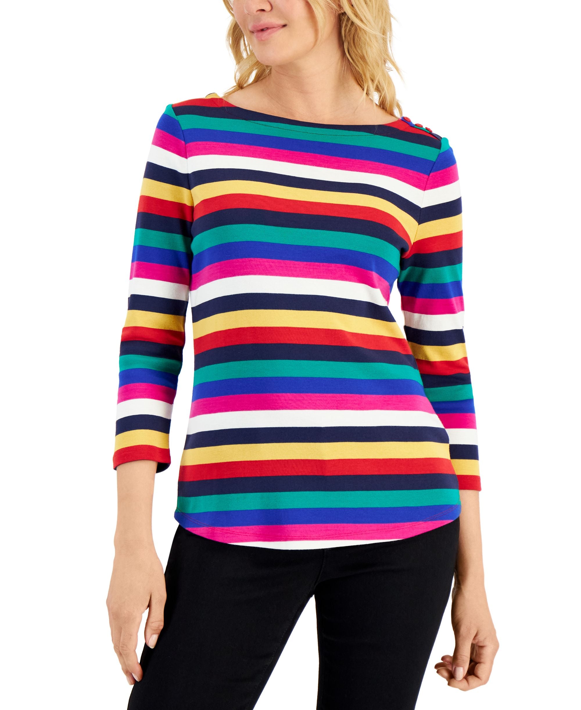 Charter Club Petite Striped Boat-Neck Top