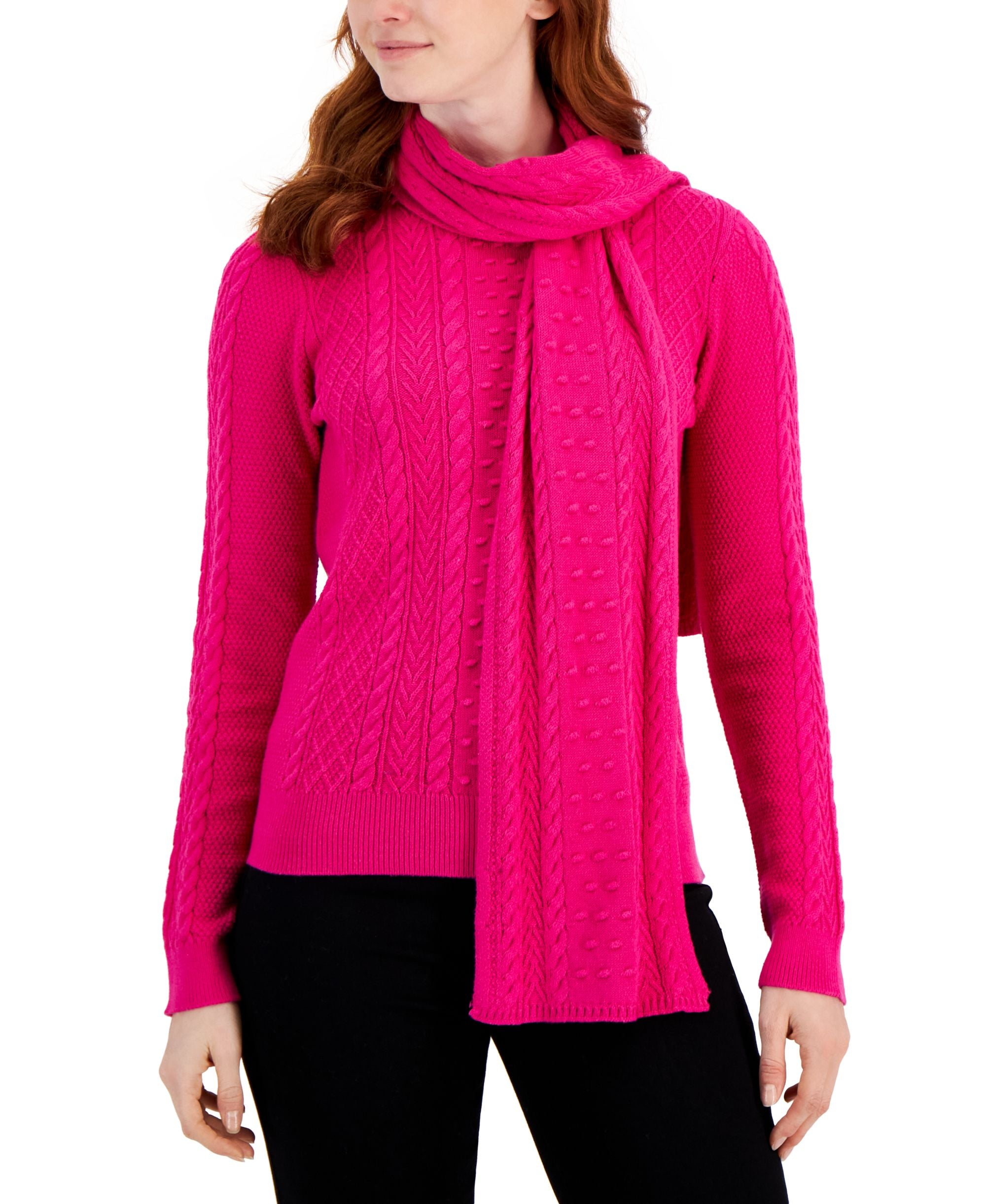 Charter Club Womens Solid Cable Scarf Sweater