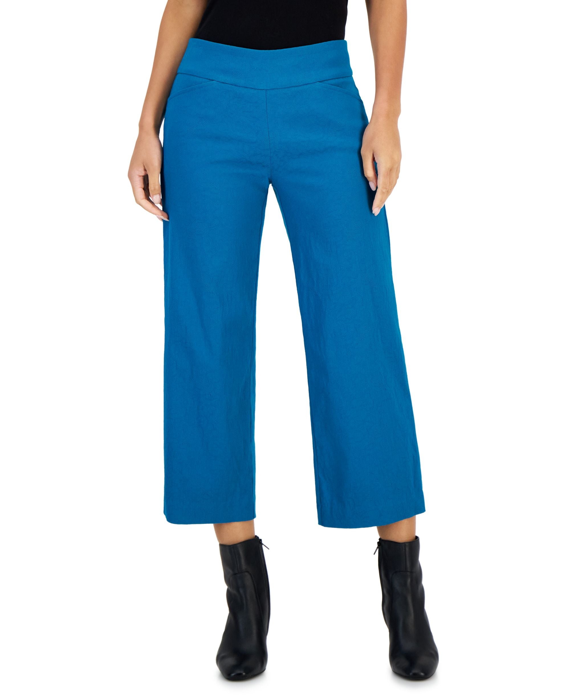 Charter Club Womens Jacquard Pull On Wide Leg Cropped Pants