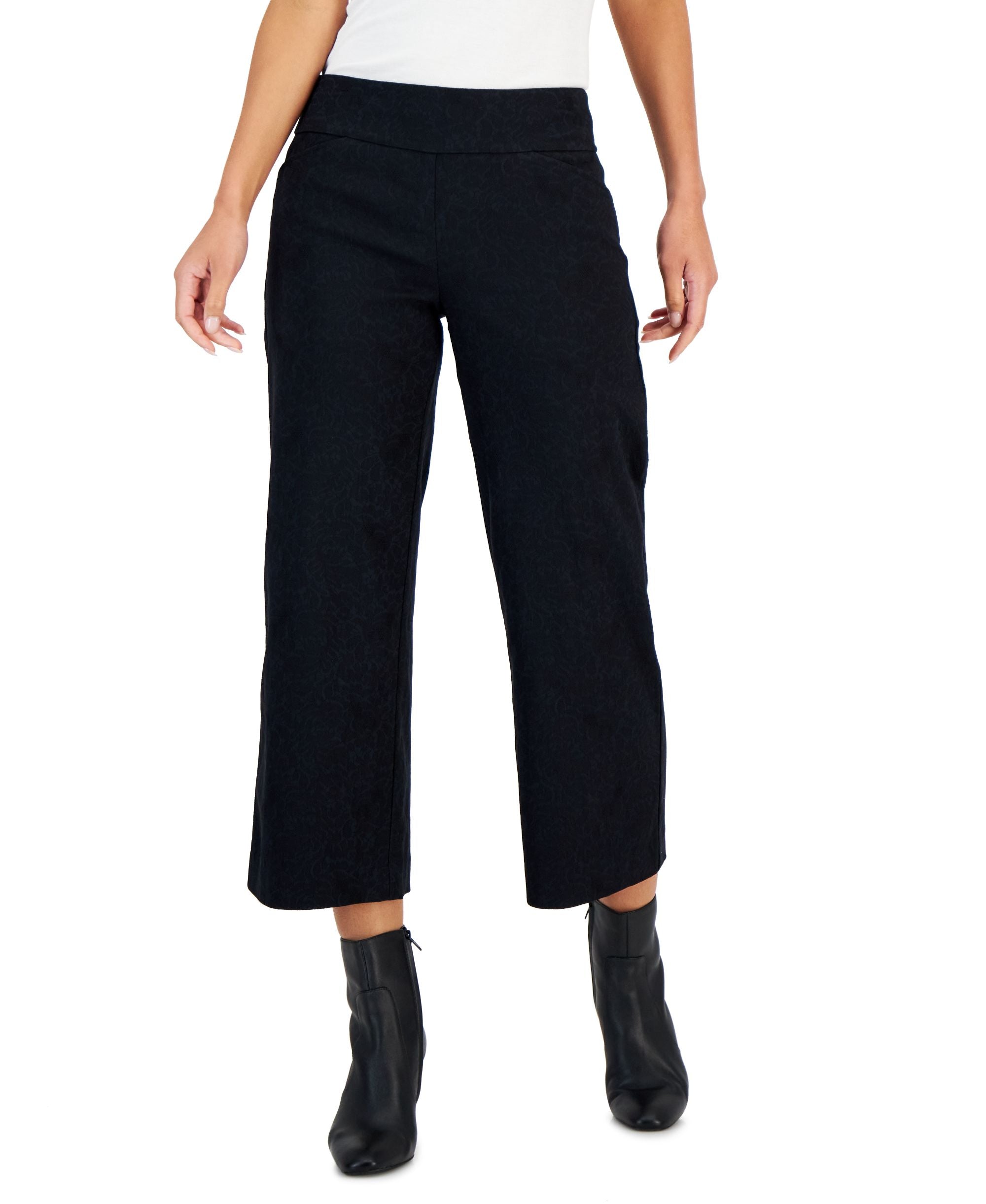 Charter Club Petite Printed Jacquard Cropped Wide Leg Pants