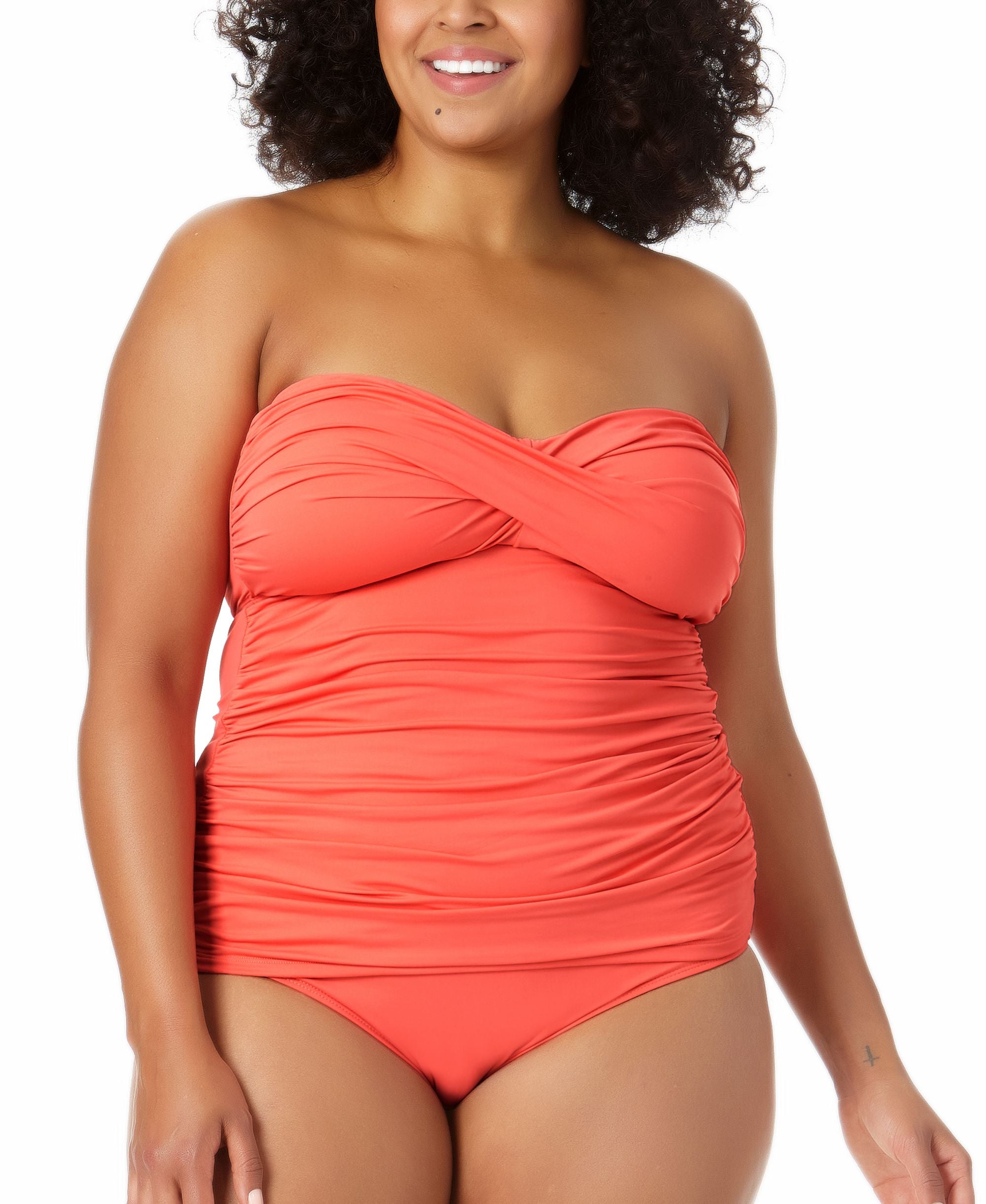 Plus Size Twist-Front Strapless Tankini