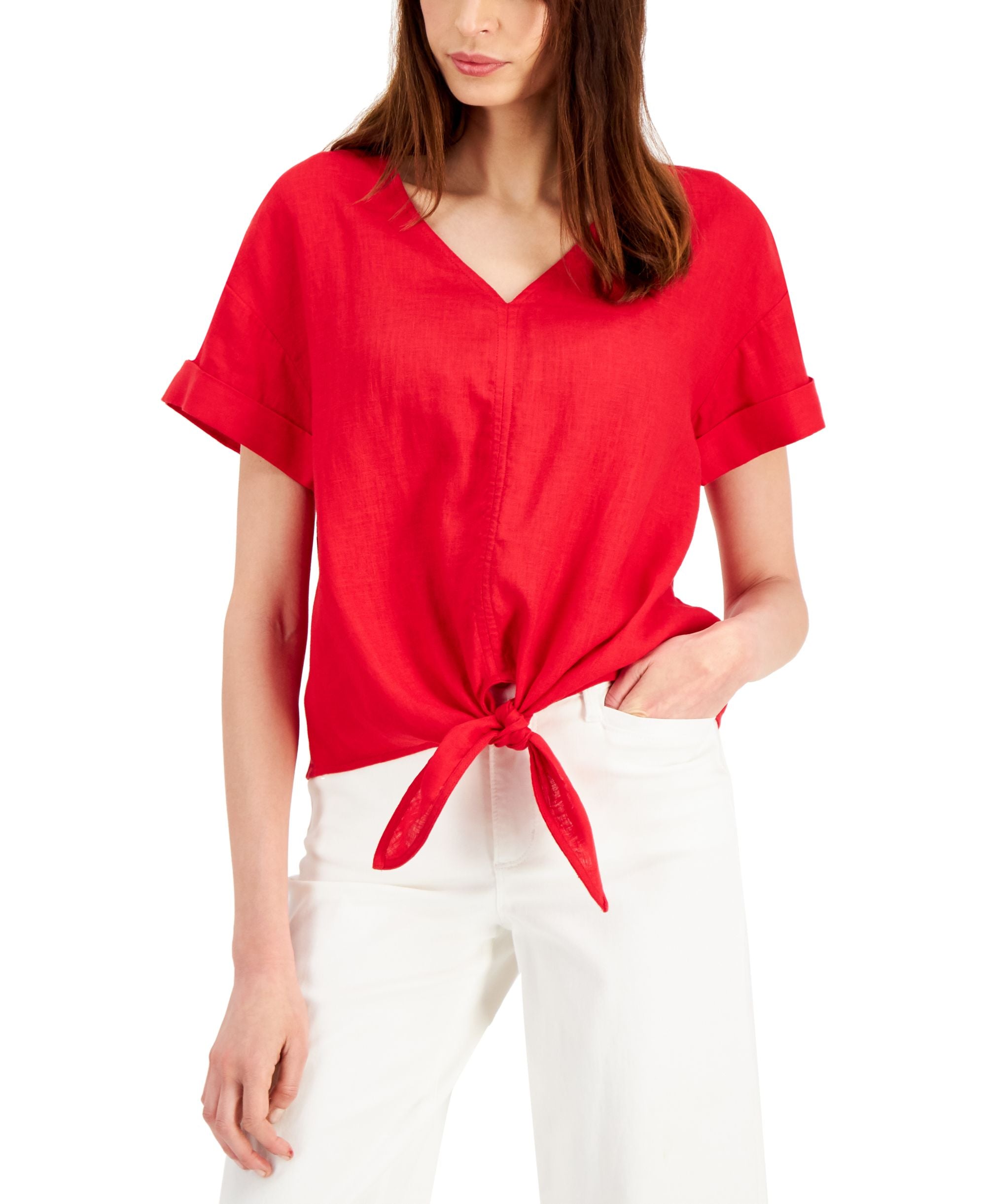 Charter Club Linen Tie-Front Top