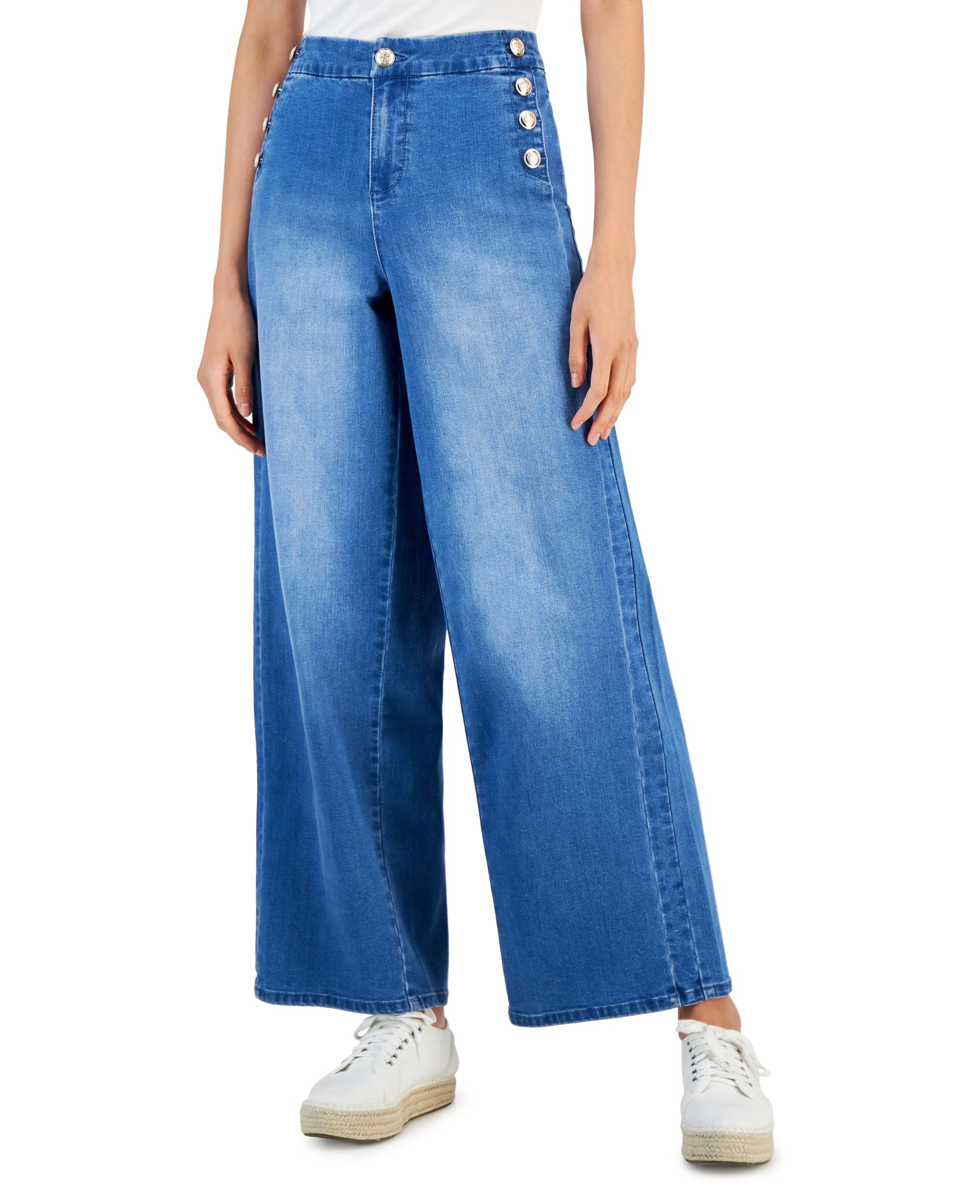 Charter Club Womens Sailor Button Wide Leg Jeans