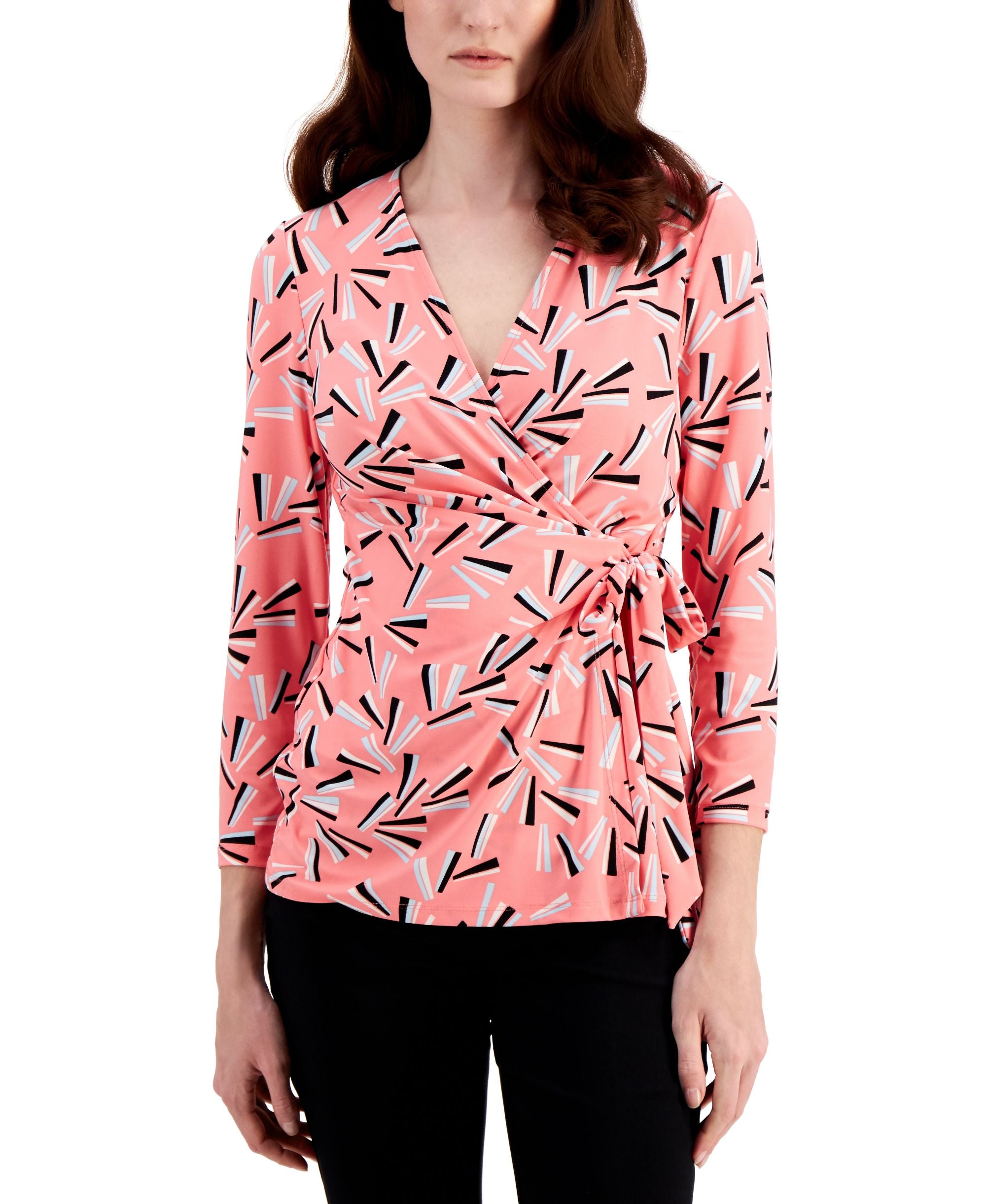Anne Klein Petite Printed Wrap Tie Shirt