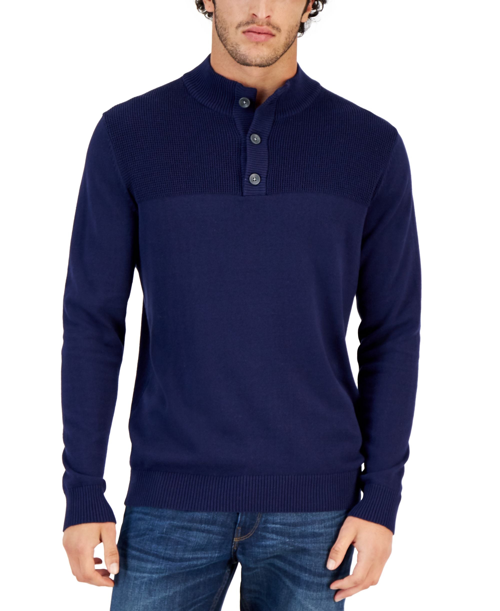 Club Room Mens Button Mock Neck Sweater