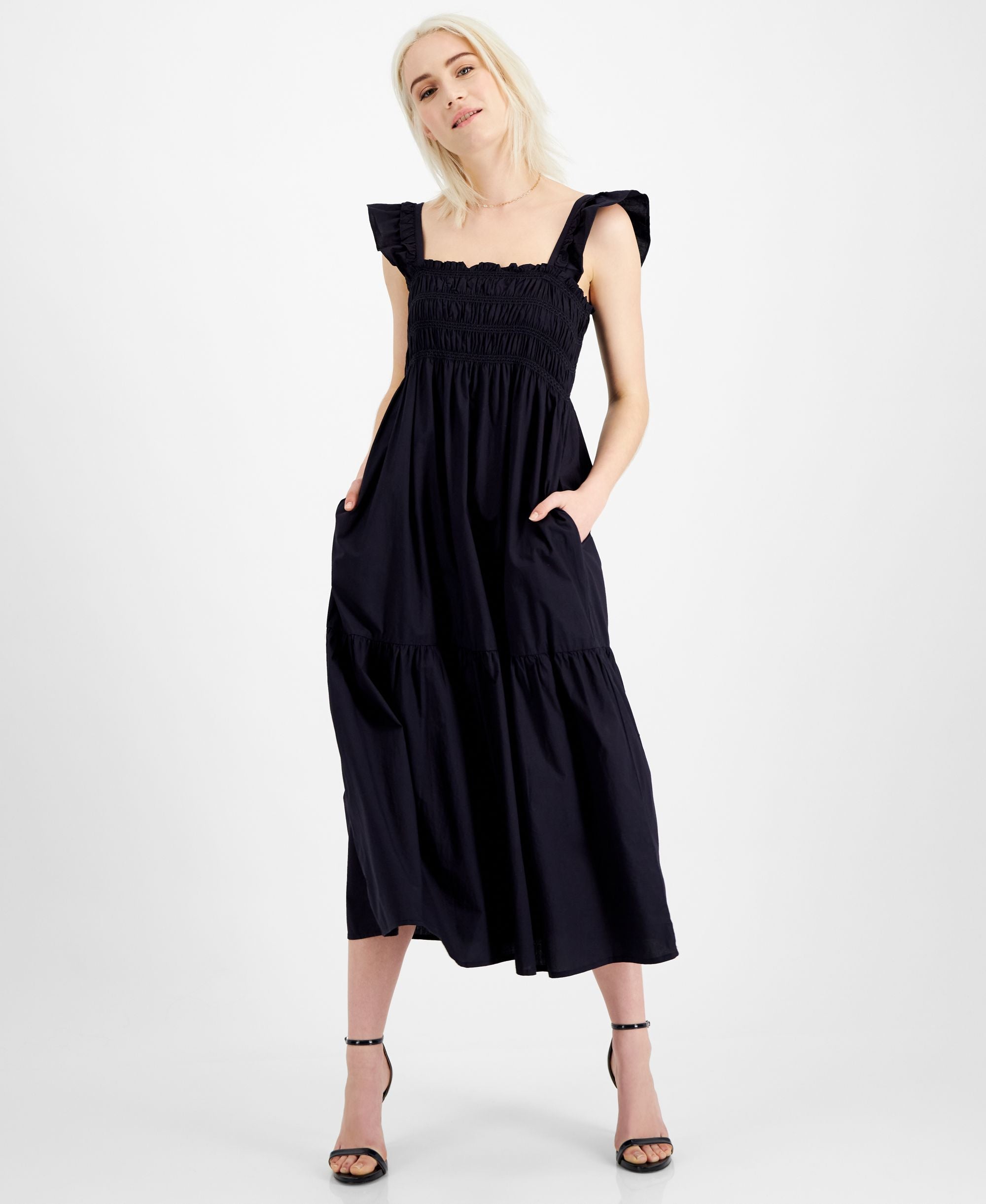 French Connection Isla Smocked Organic Cotton Midi Dress